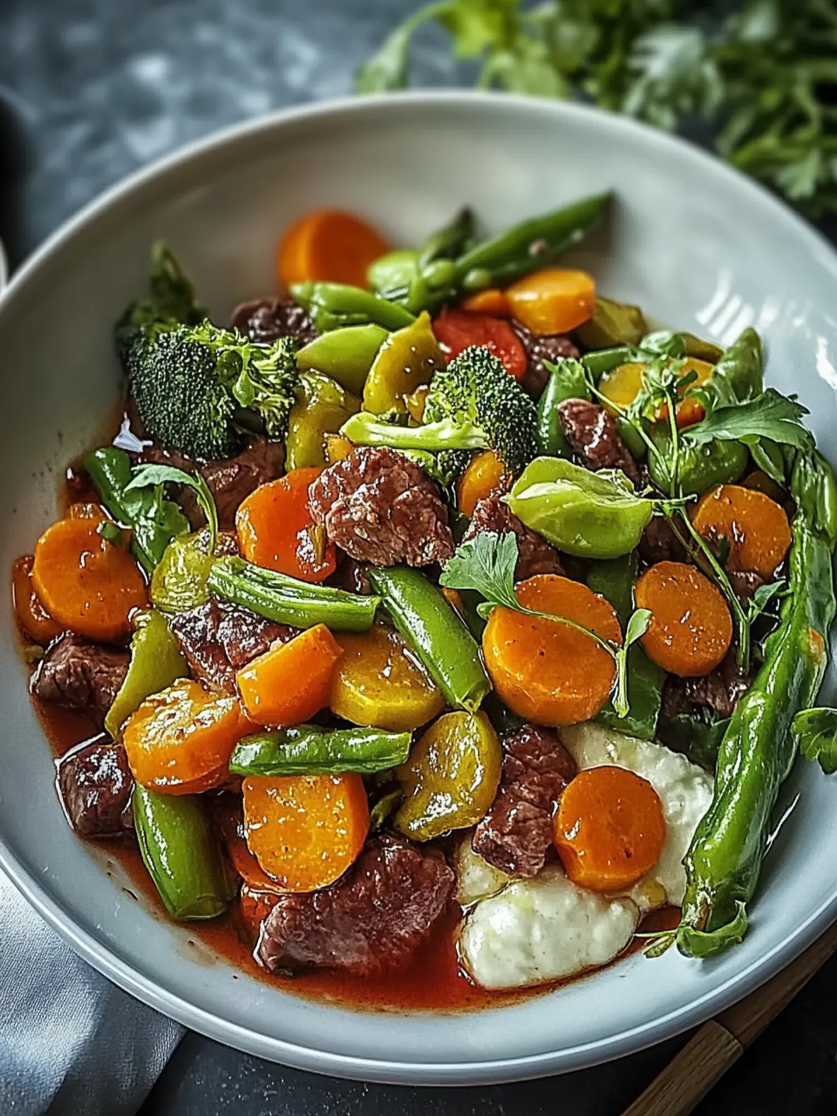 Herzhafter Rindfleisch-Wok mit frischem Gemüse
