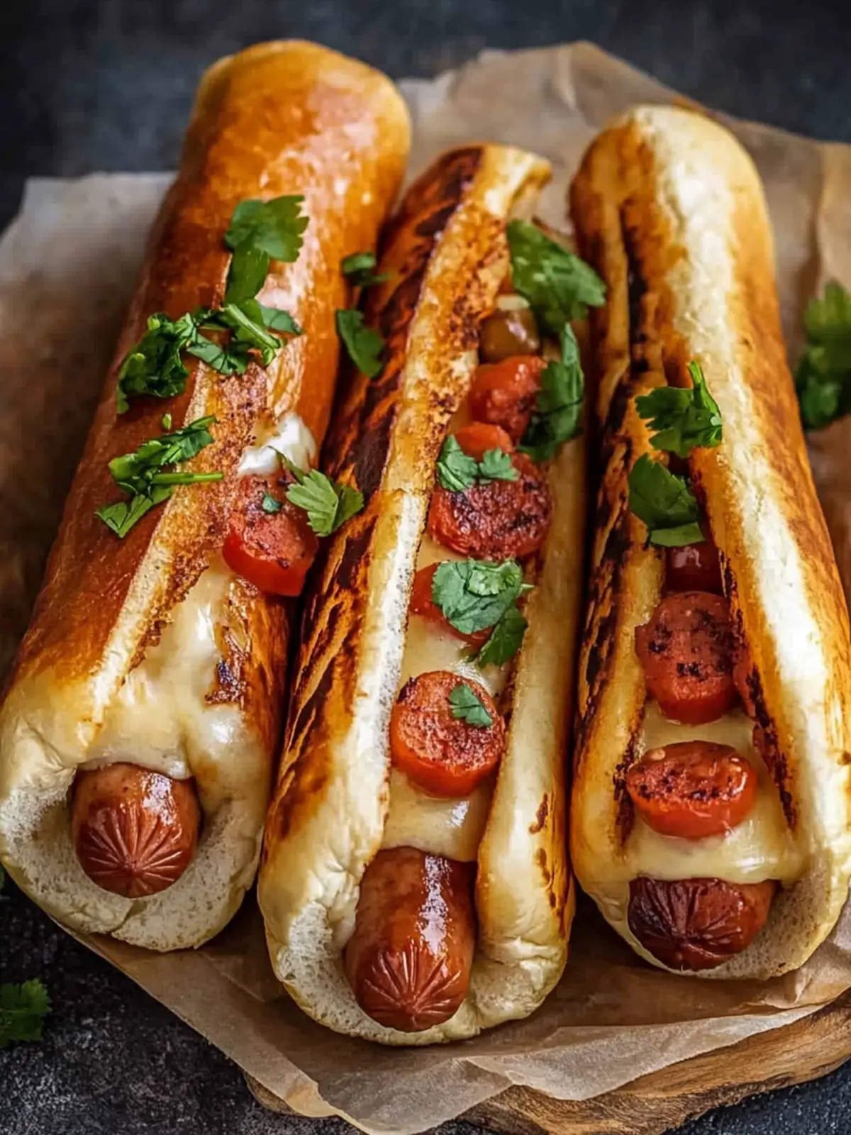 Gebackene Hotdogs in Tortillateig