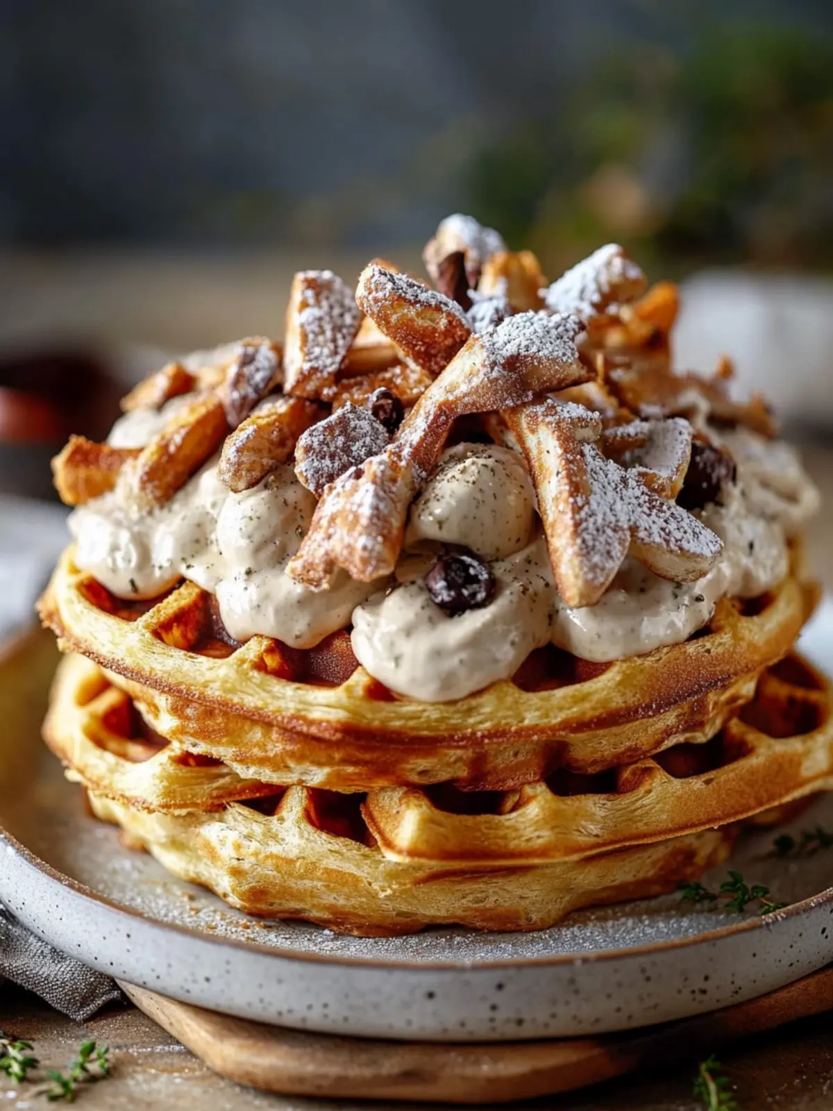 Herzhafte Hähnchen- und Pilzwaffeln