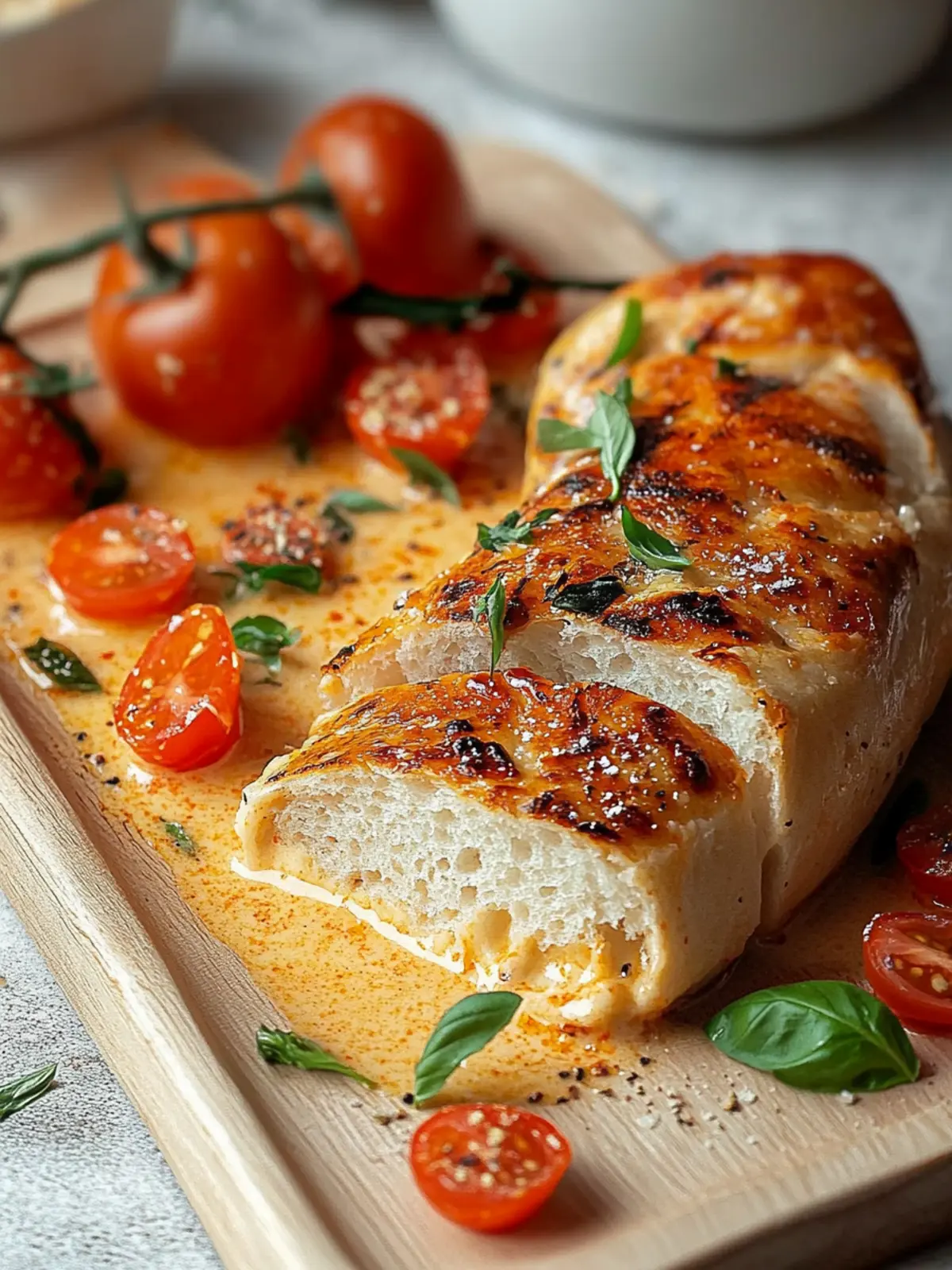 Hähnchenbrust, Frischkäsesauce, im Ofen gebackenes Gemüse