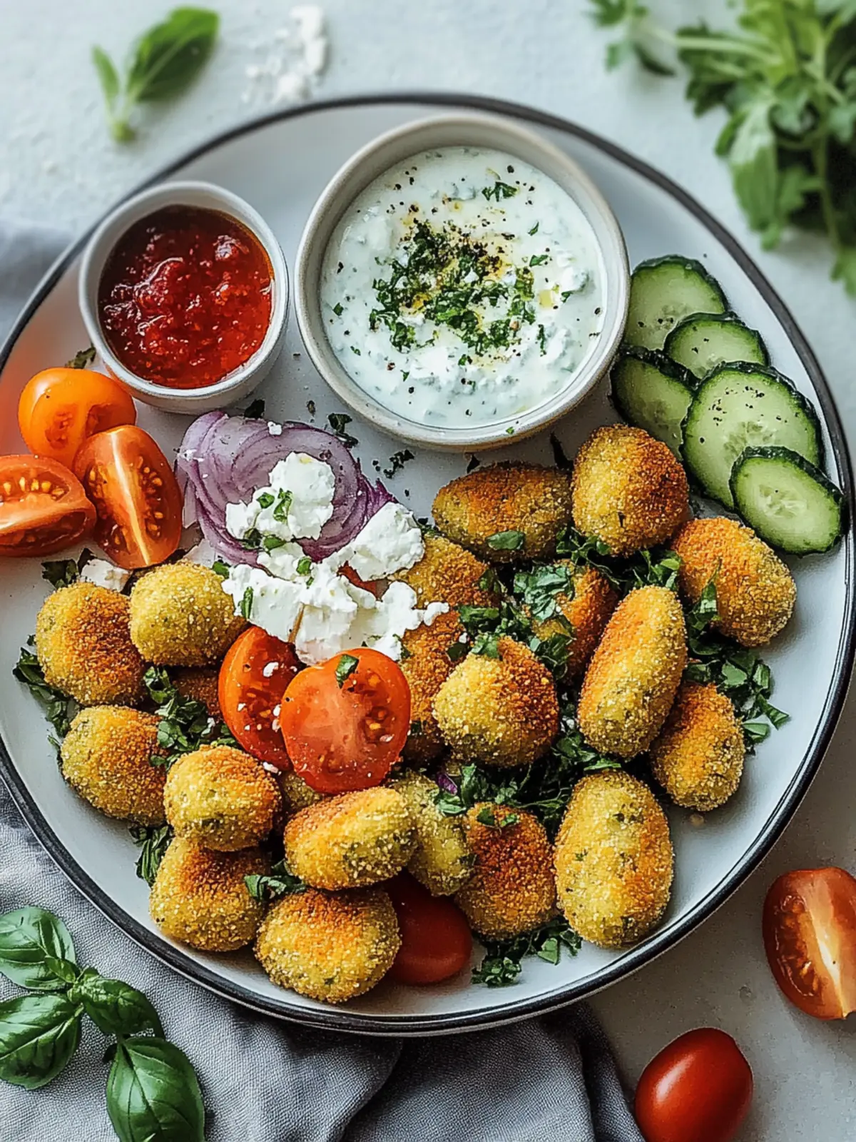 Gemüse-Kofta mit Feta und Gurken-Dip