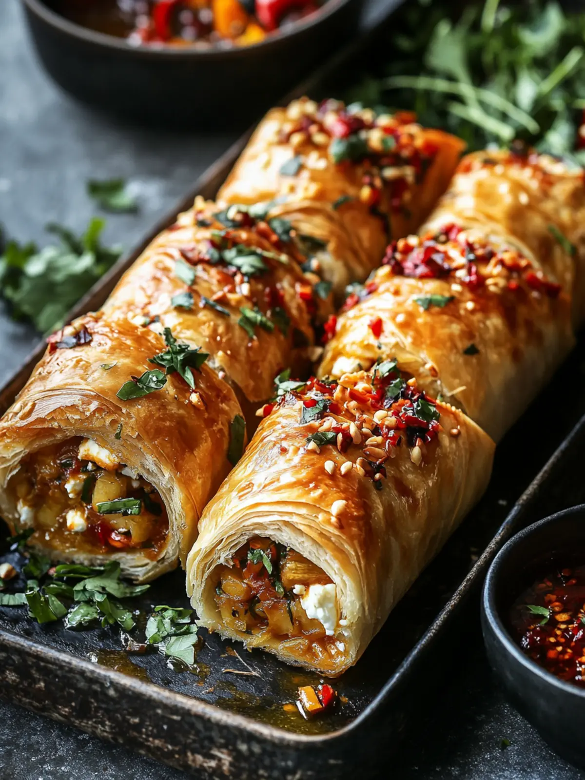 Ofen gebackene Feta Rollen mit Chili Honig