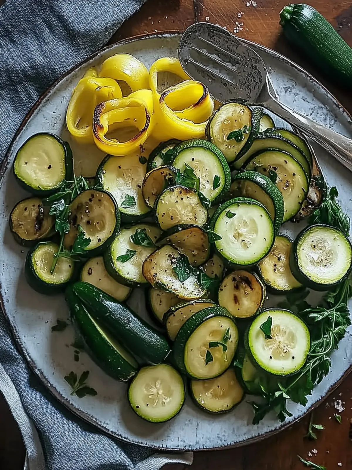 Gebratene Zucchini, Pilze und Zwiebeln