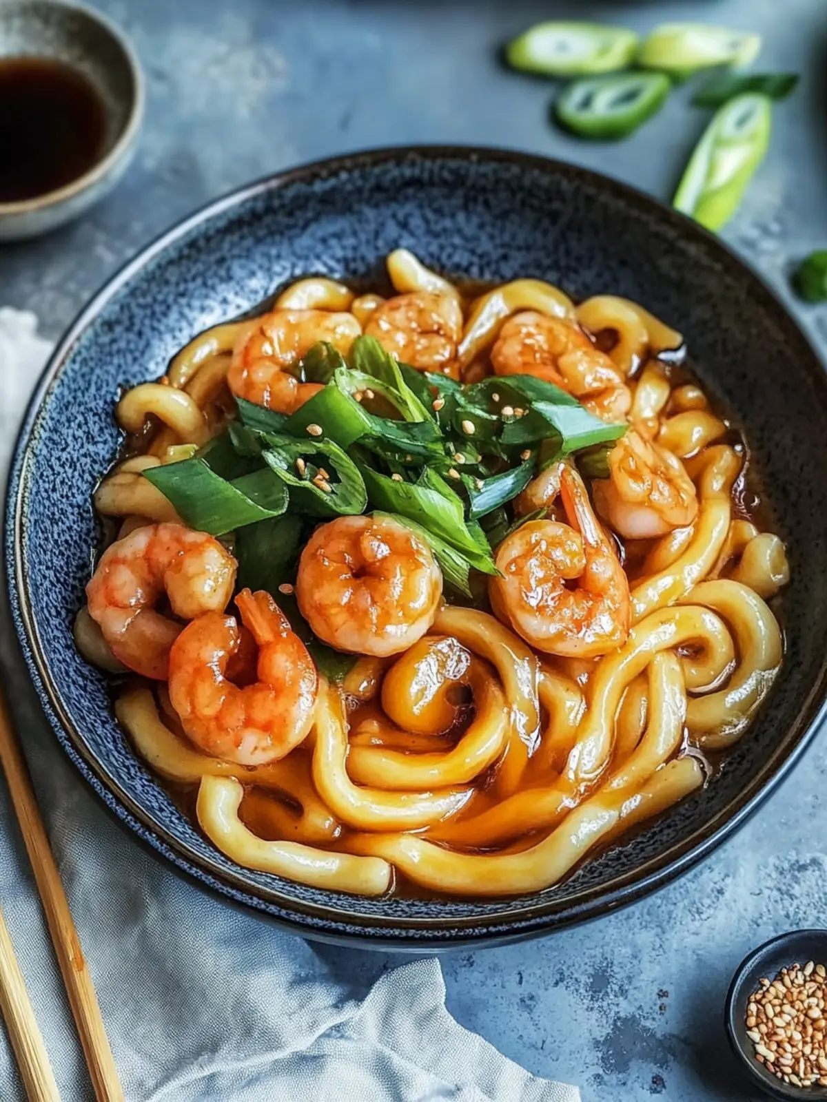 Leckere Yaki Udon mit Garnelen