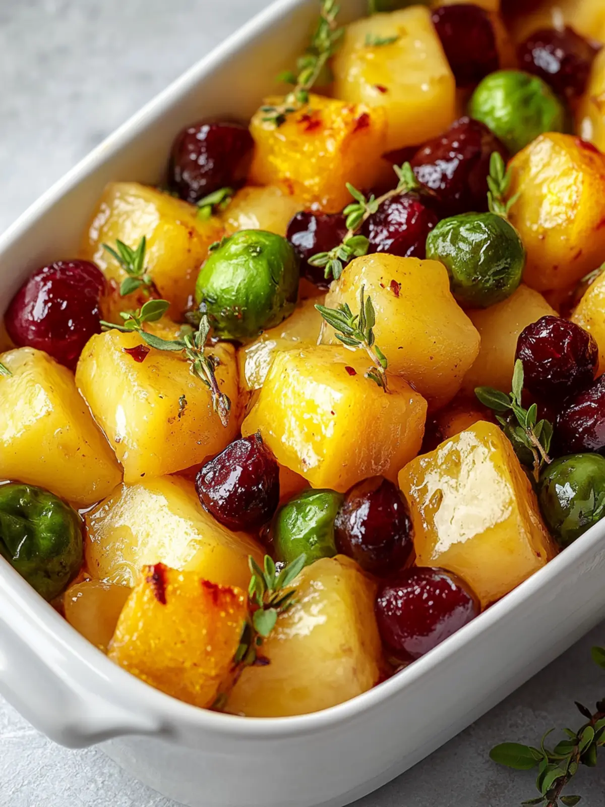 Preiselbeer-Glasierte Geröstete Butternut-Kürbis & Rosenkohl