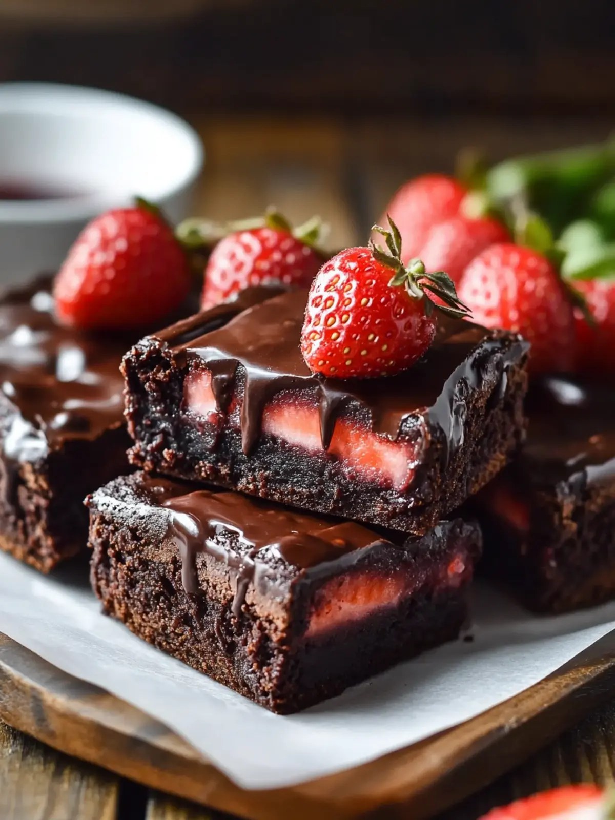Schokoladenüberzogene Erdbeer-Brownies
