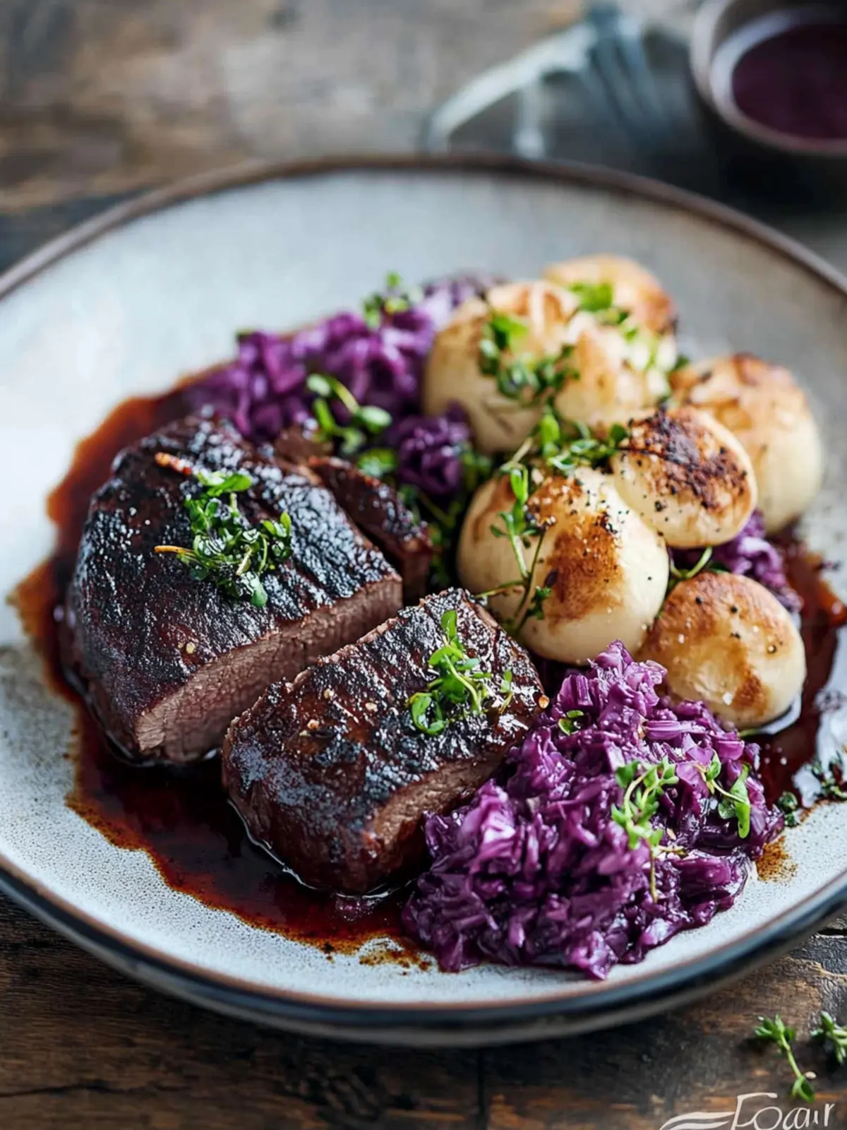 Sauerbraten mit Rotkohl und Knödeln