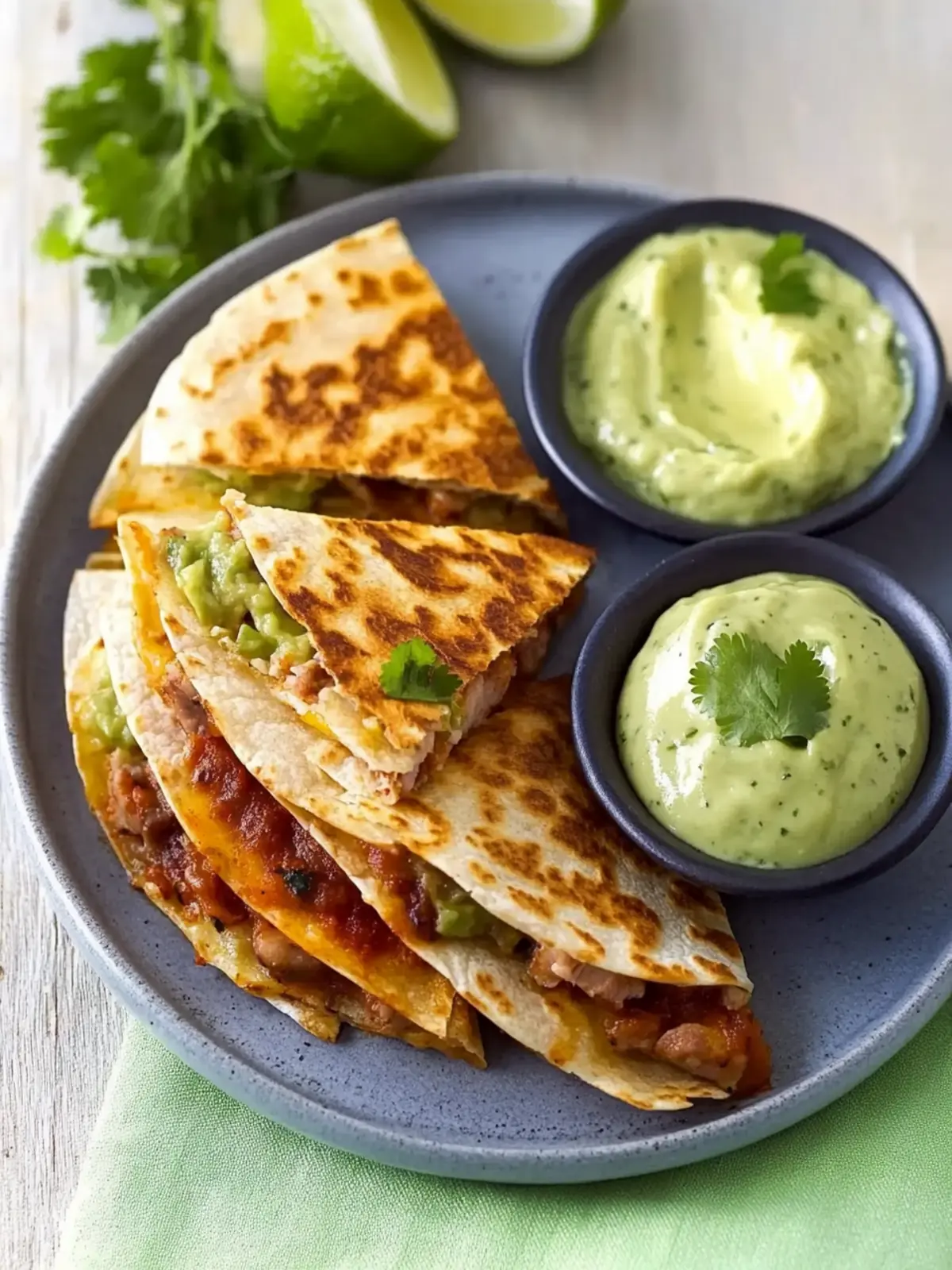 Mini-Quesadilla mit Hackfleisch und Avocado-Dip