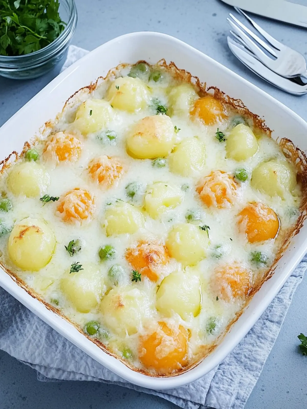 Teigtaschenauflauf mit Gemüse und Sauce Hollandaise