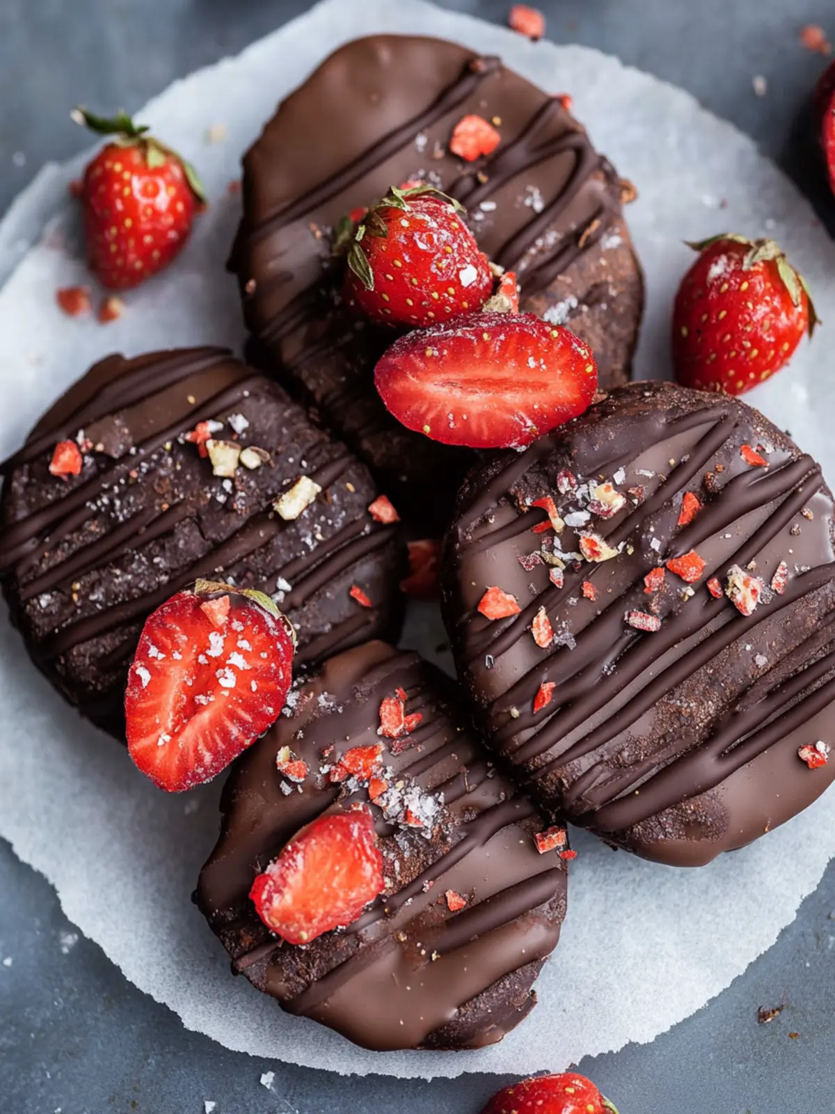 Schokoladenüberzogene Erdbeerkekse