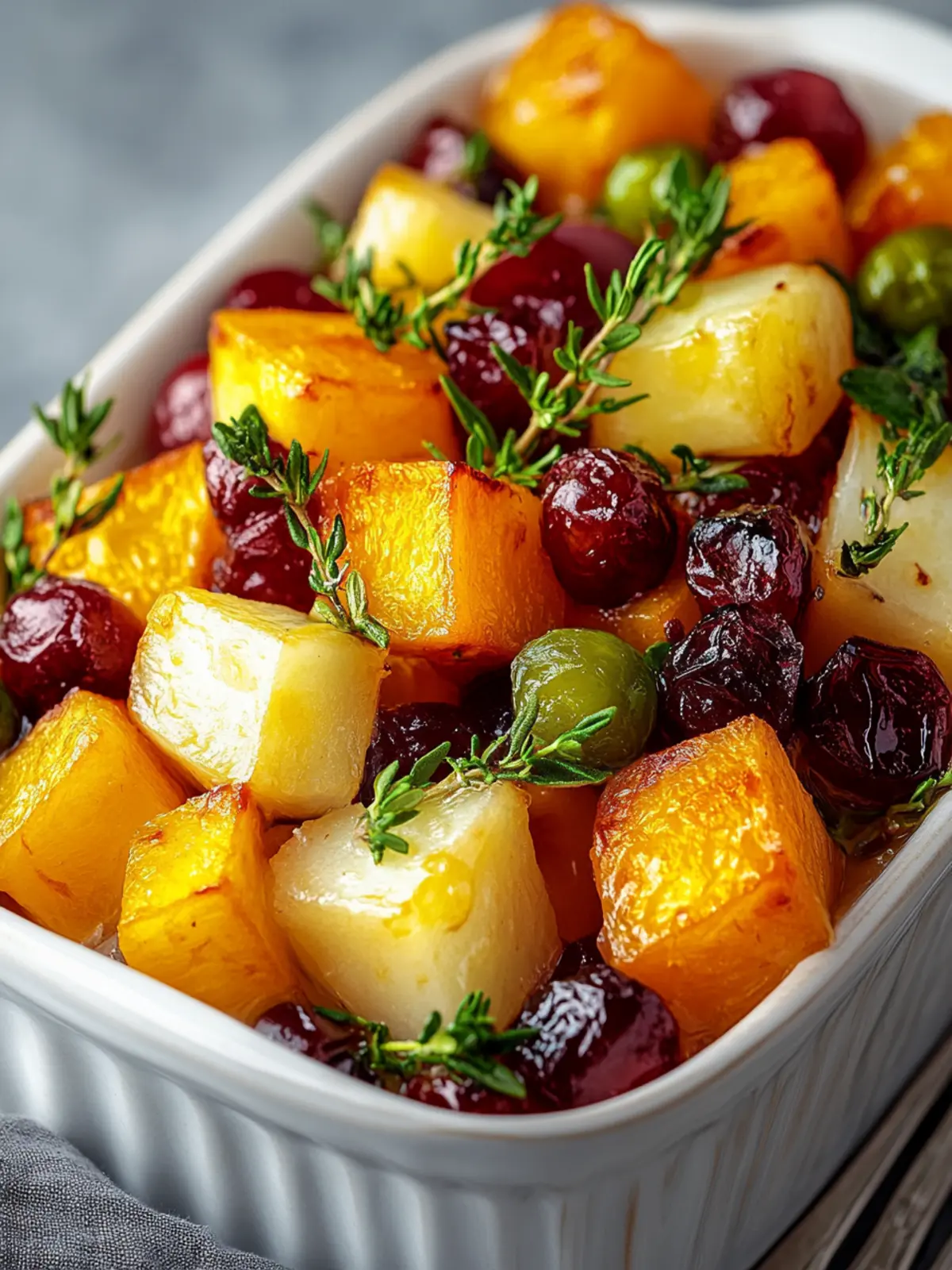 Preiselbeer-Glasierte Geröstete Butternut-Kürbis & Rosenkohl