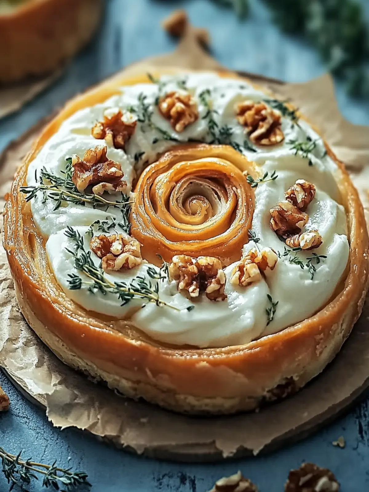 Blauschimmelkäse Walnuss Thymian Blätterteig Drehung