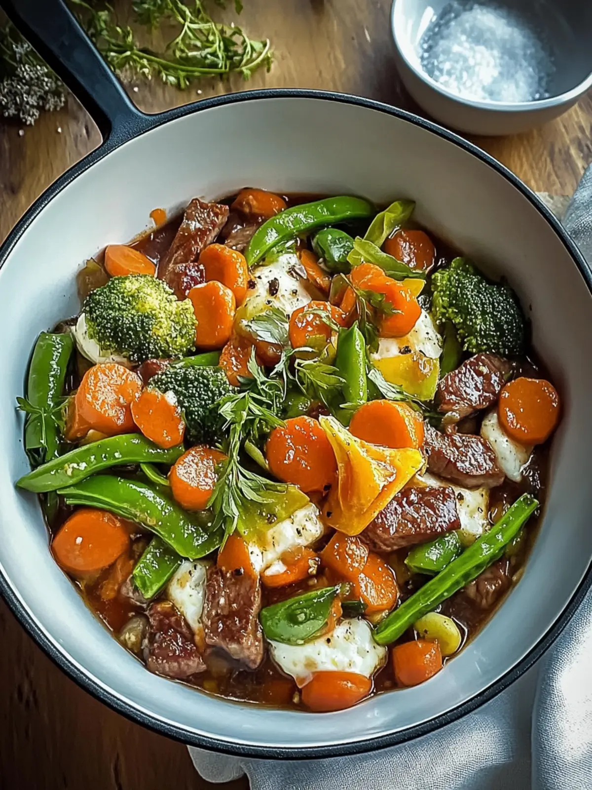 Herzhafter Rindfleisch-Wok mit frischem Gemüse
