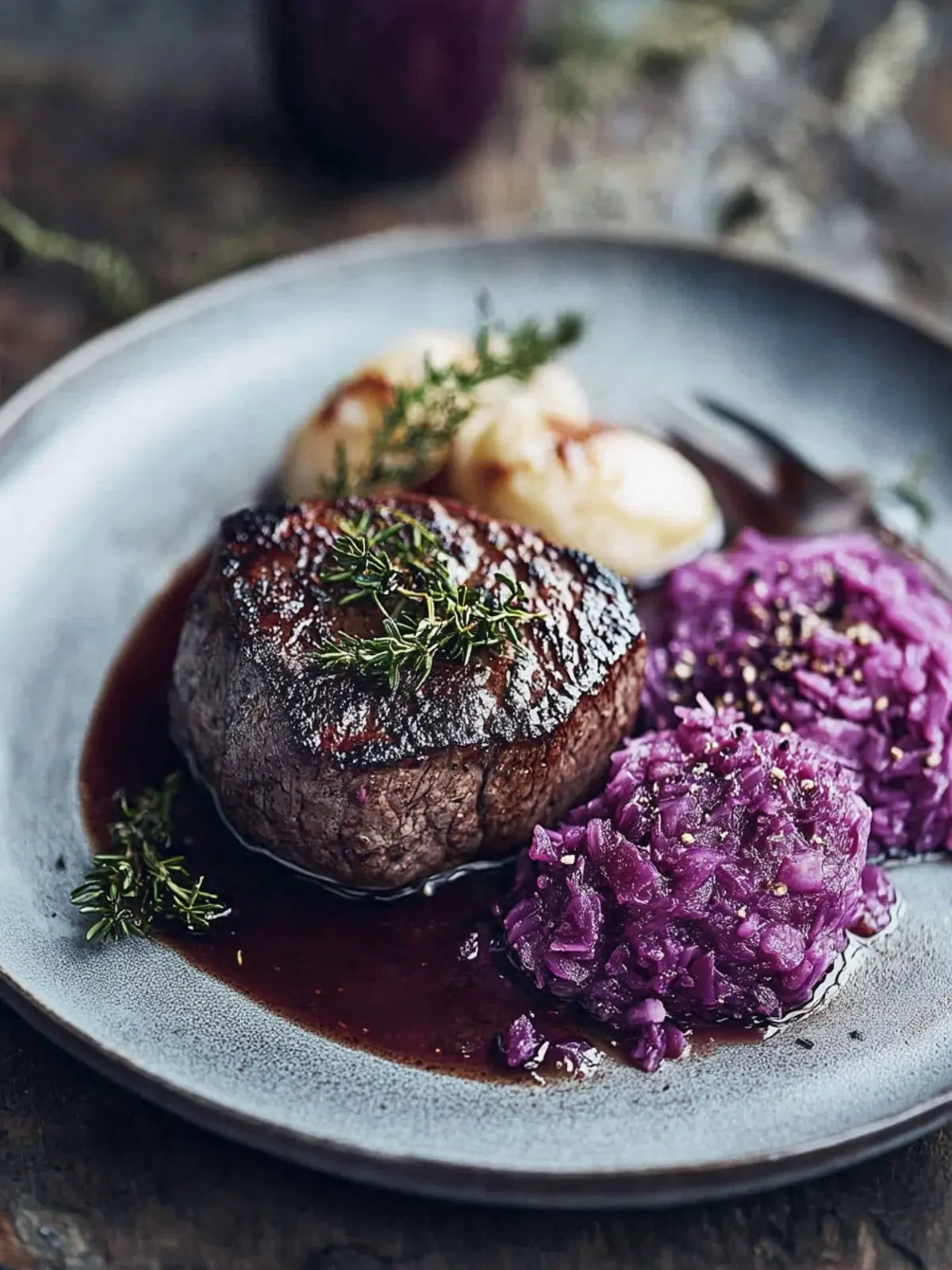Sauerbraten mit Rotkohl und Knödeln