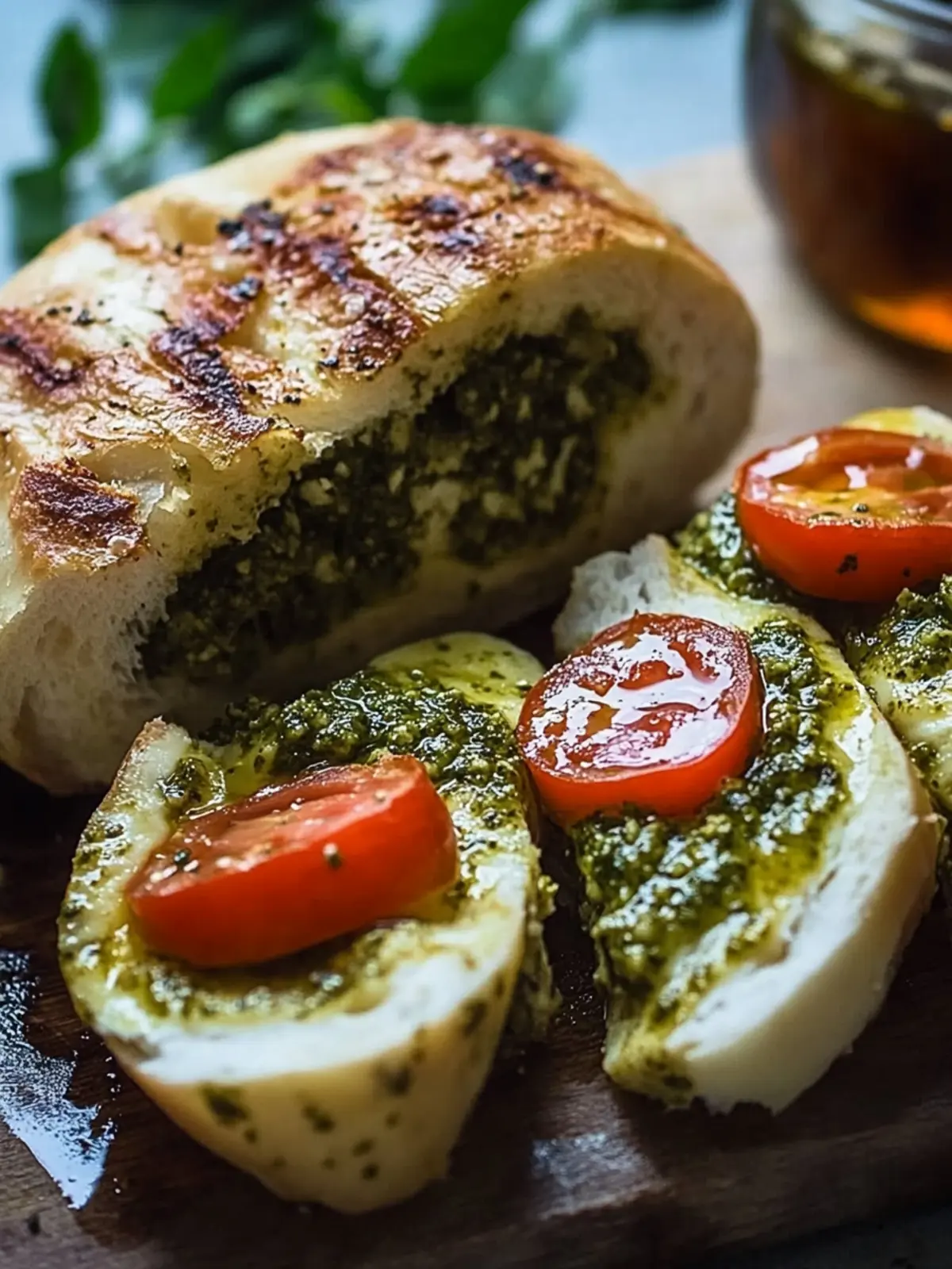 Gesunde Pesto gefüllte Hähnchenbrust