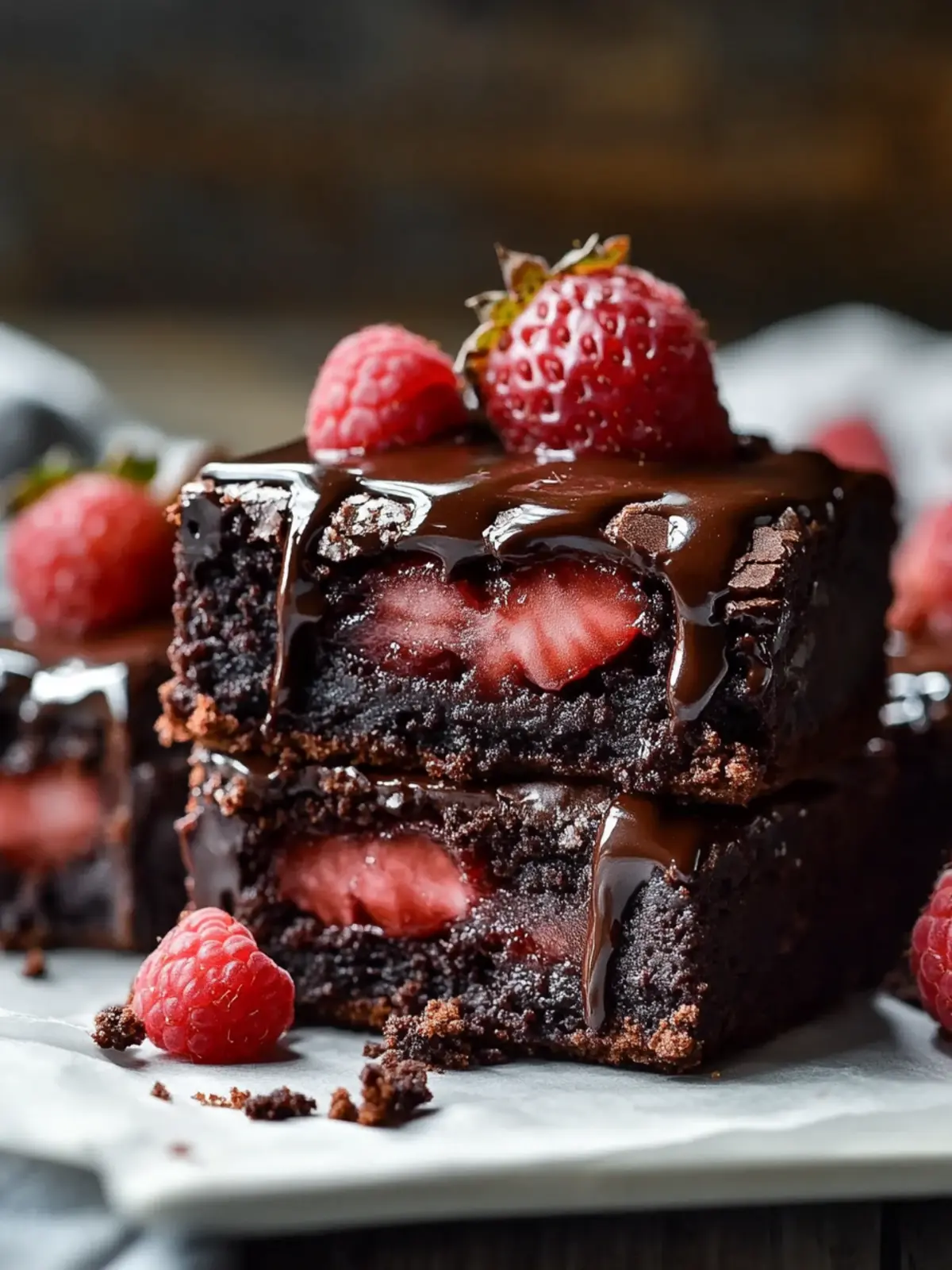 Schokoladenüberzogene Erdbeer-Brownies