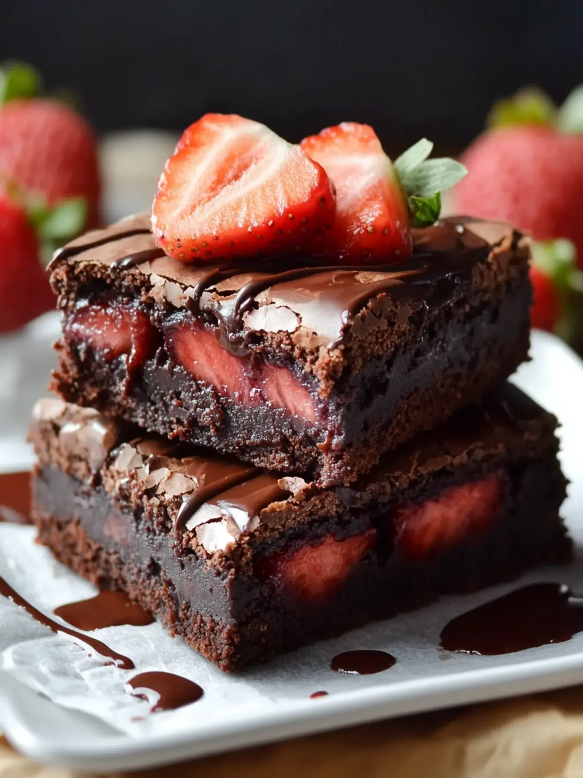 Schokoladenüberzogene Erdbeer-Brownies