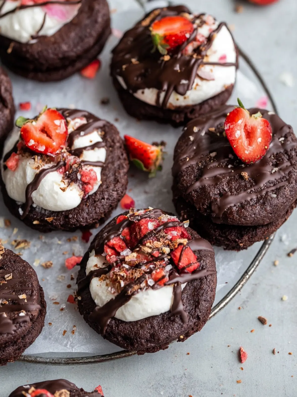 Schokoladenüberzogene Erdbeerkekse