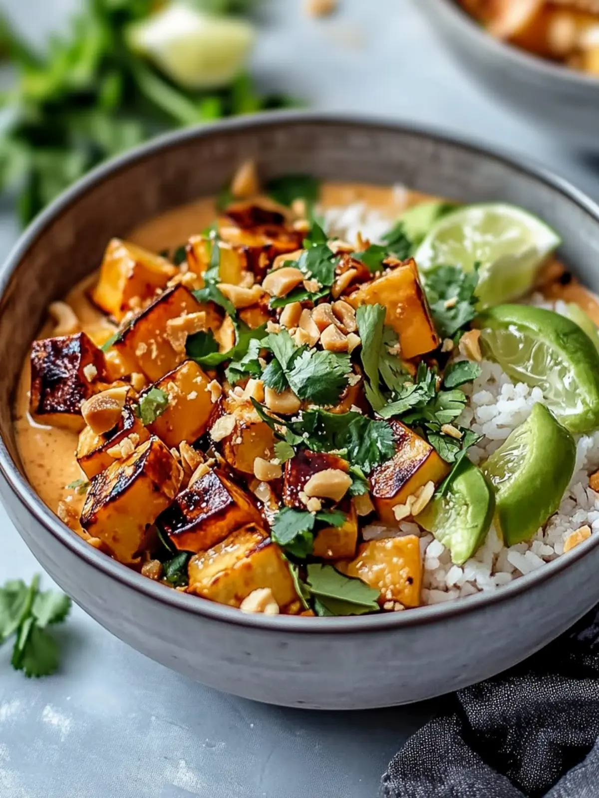 Leckere Thai-Erdnuss-Süßkartoffel-Buddha-Schüssel