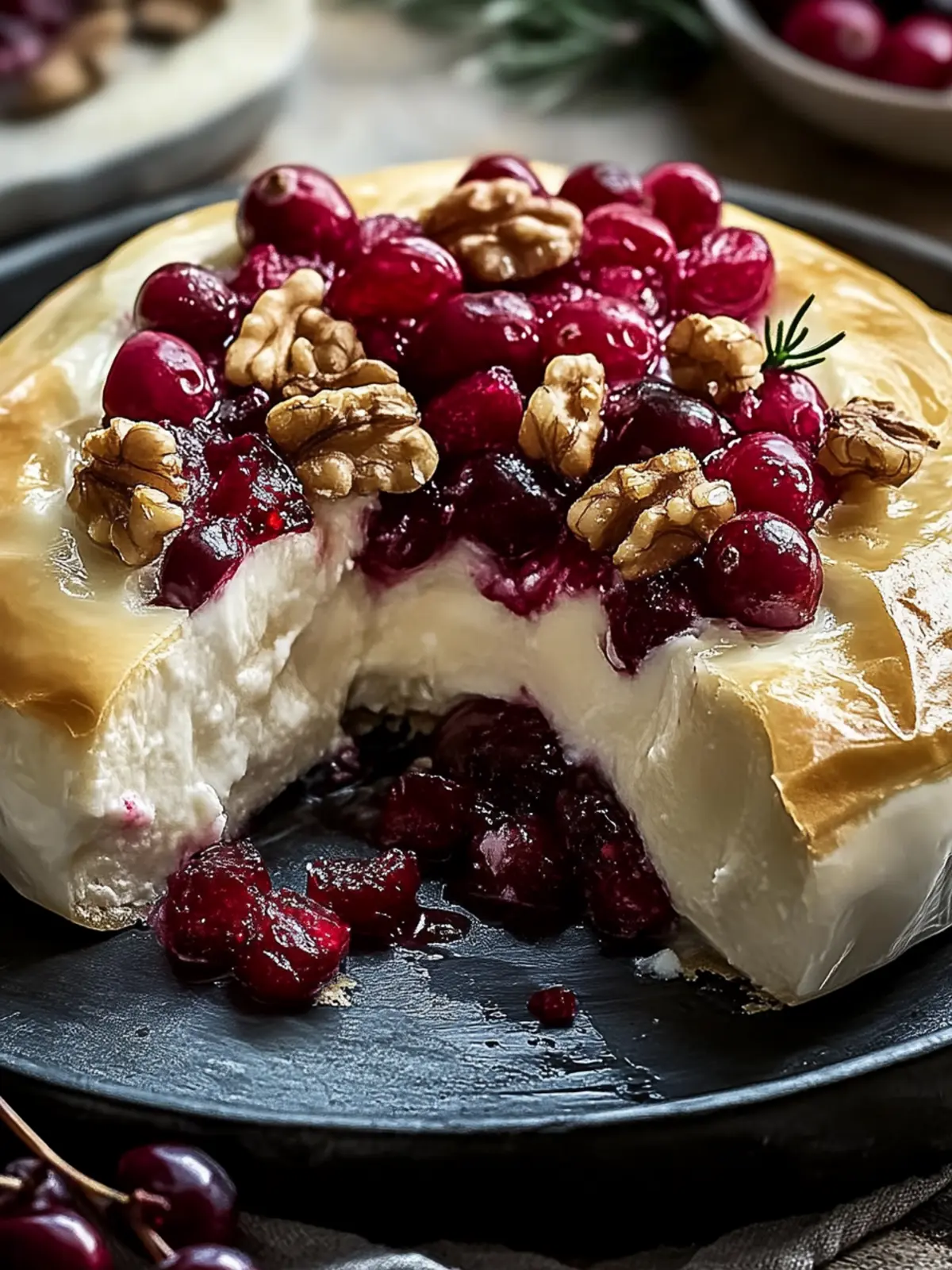 Dekadent Gebackener Gefüllter Brie mit Preiselbeeren & Walnüssen