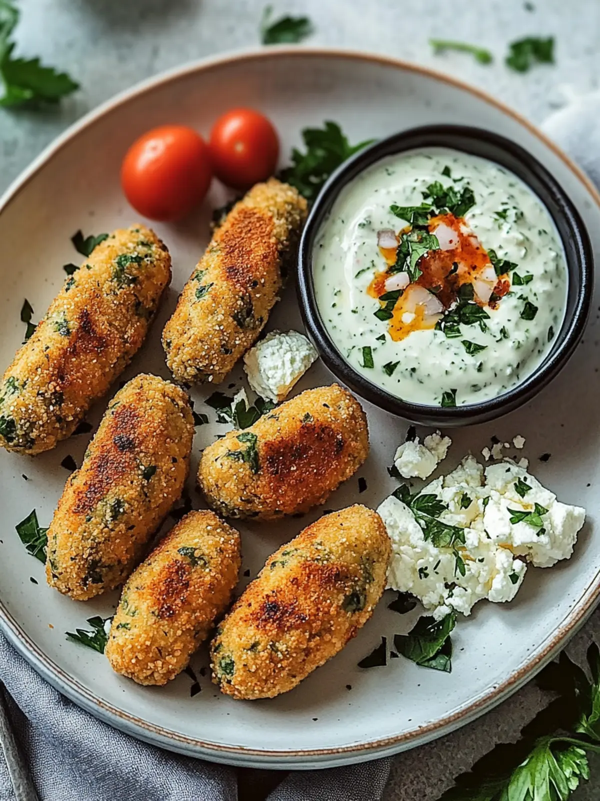 Gemüse-Kofta mit Feta und Gurken-Dip