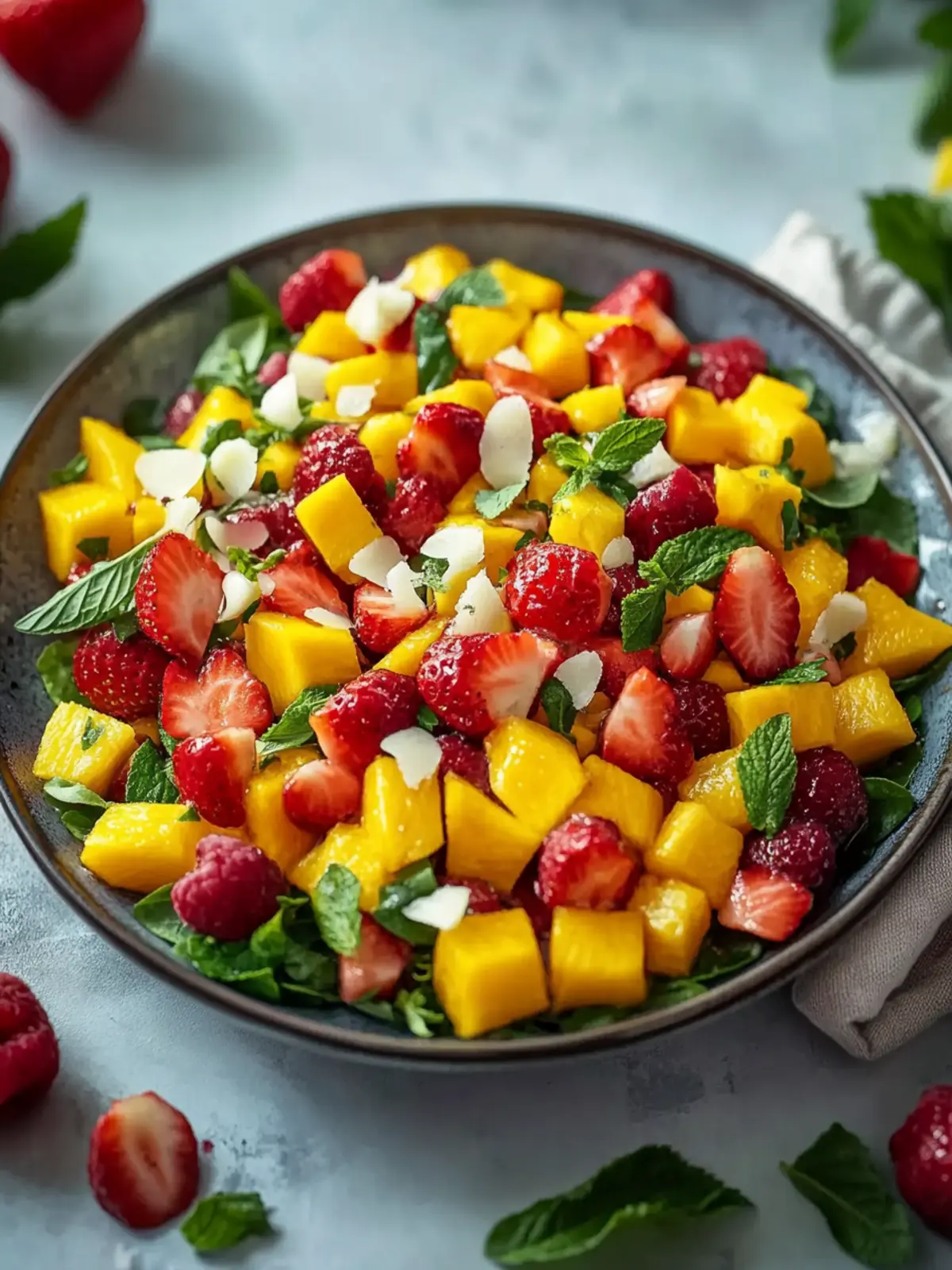 Erdbeeren und Mangosalat
