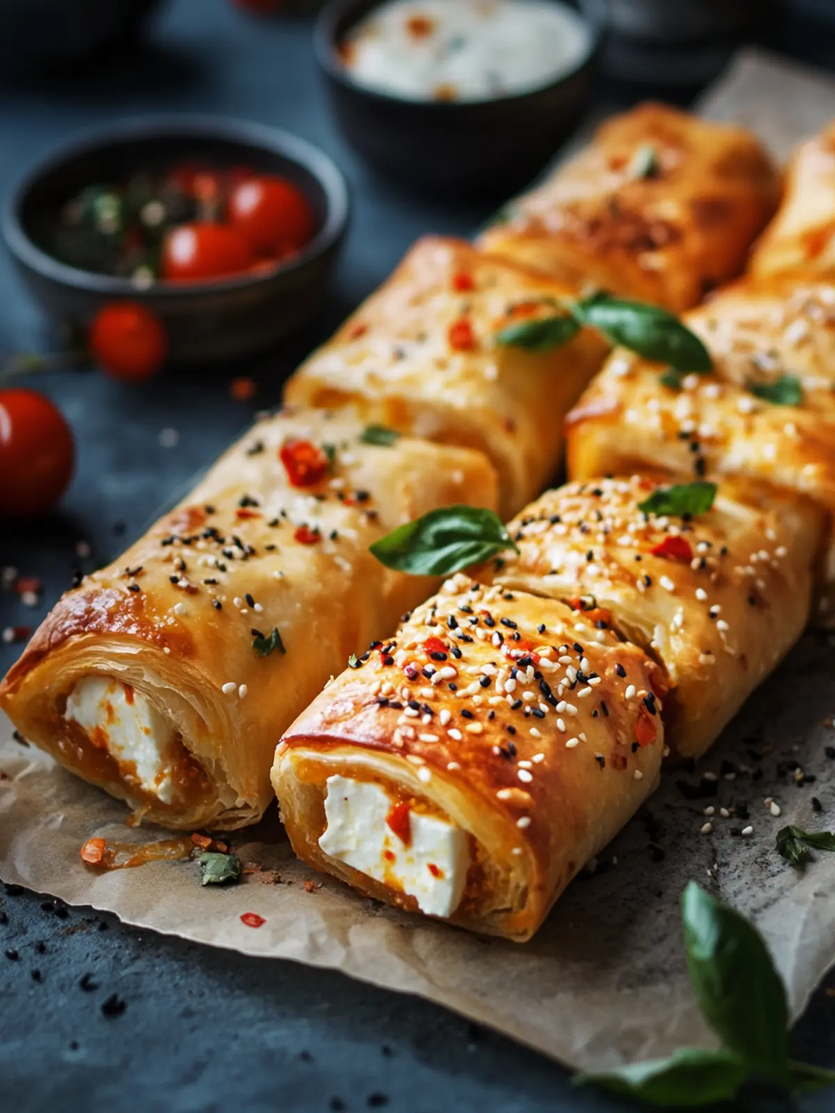 Ofen gebackene Feta Rollen mit Chili Honig