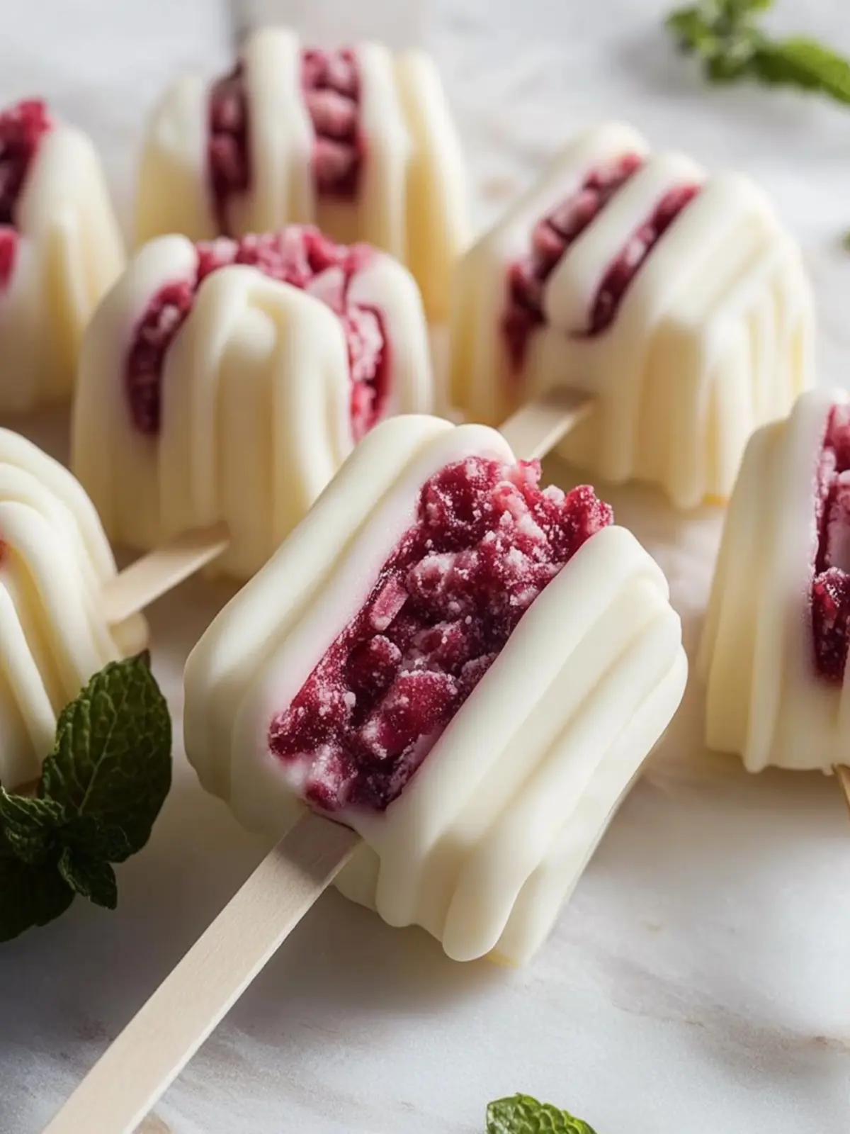 Rotvelvetkekspop mit weißer Schokoladenschwirl