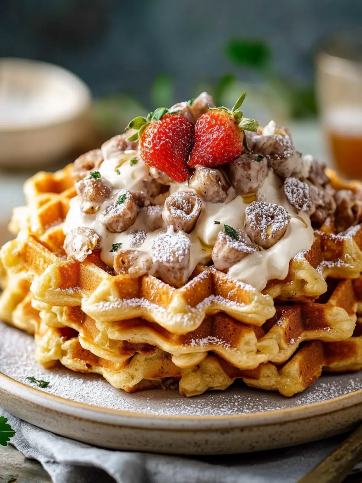 Herzhafte Hähnchen- und Pilzwaffeln