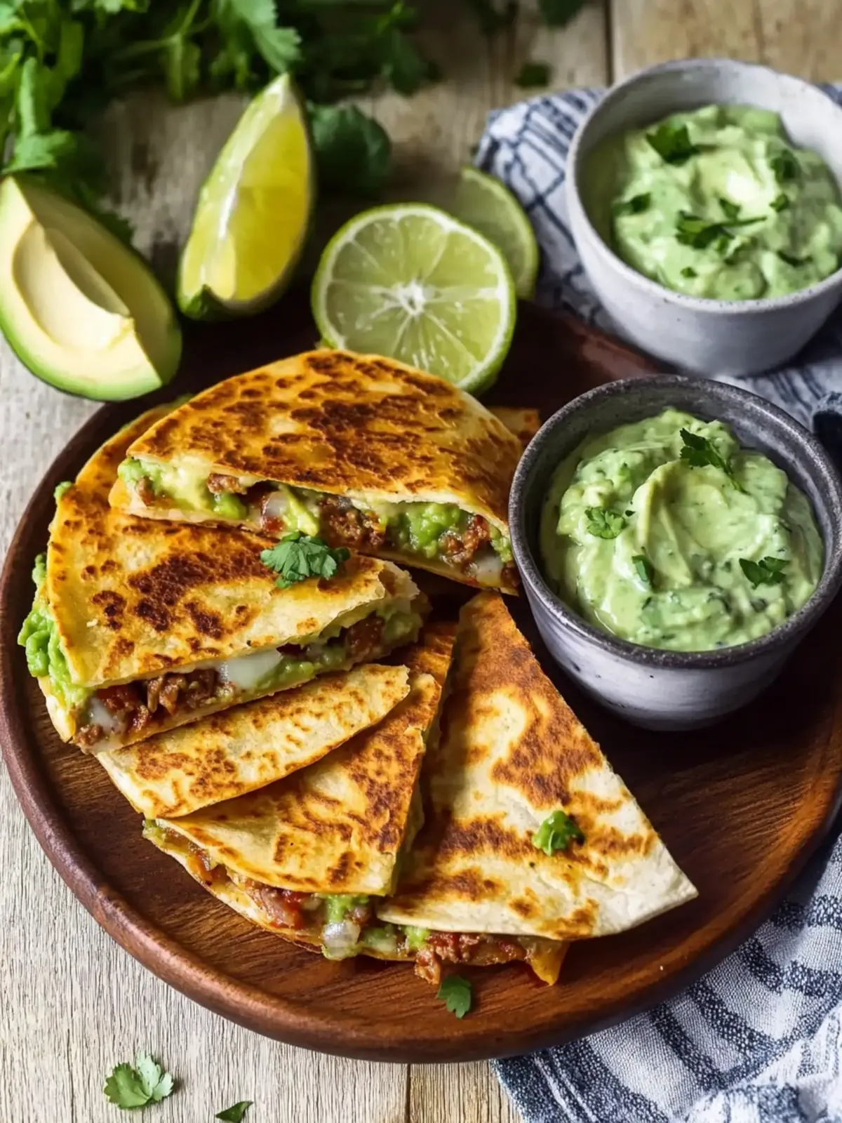 Mini-Quesadilla mit Hackfleisch und Avocado-Dip
