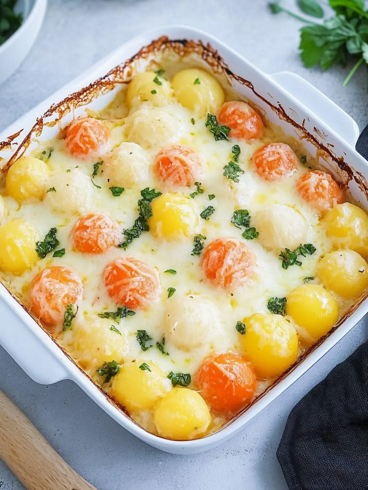 Teigtaschenauflauf mit Gemüse und Sauce Hollandaise