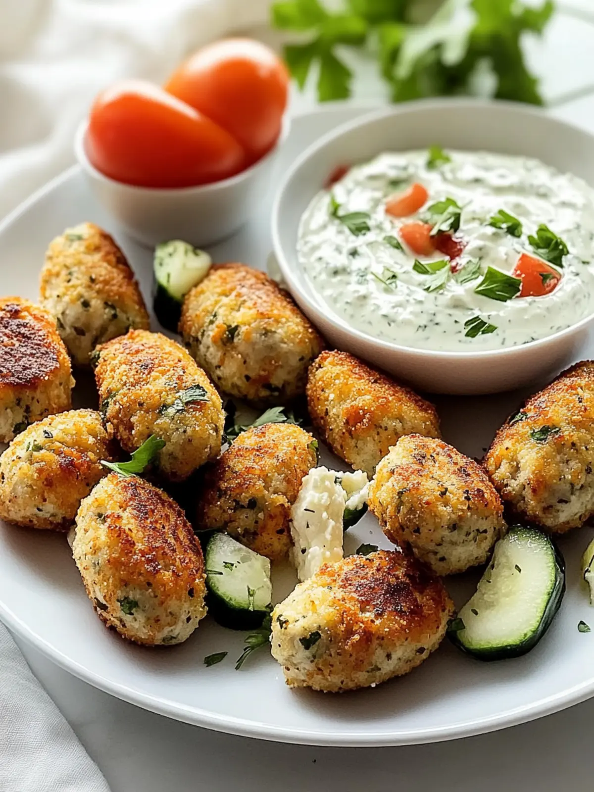 Gemüse-Kofta mit Feta und Gurken-Dip