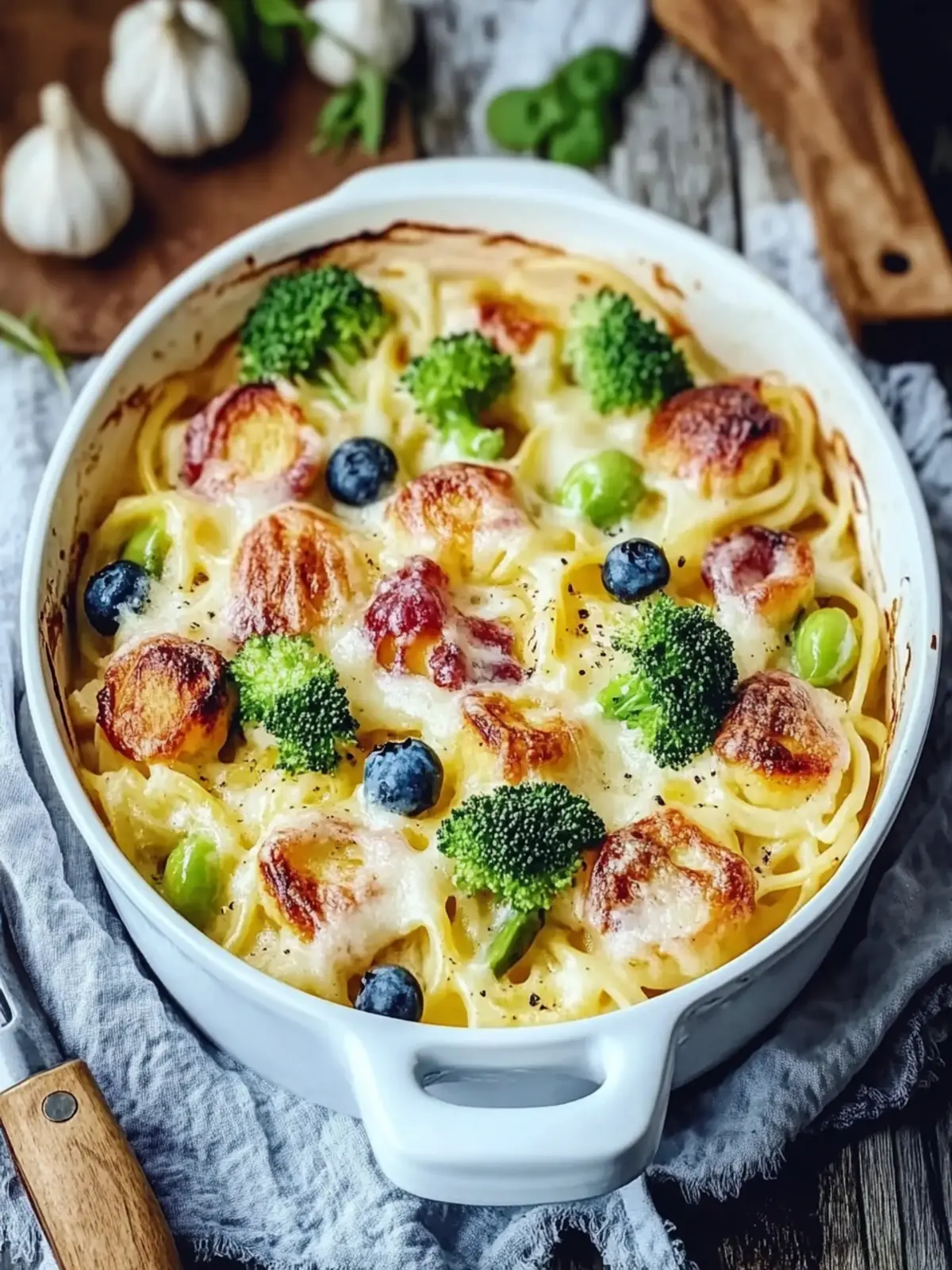 Spätzleauflauf mit Rosenkohl und Kasseler