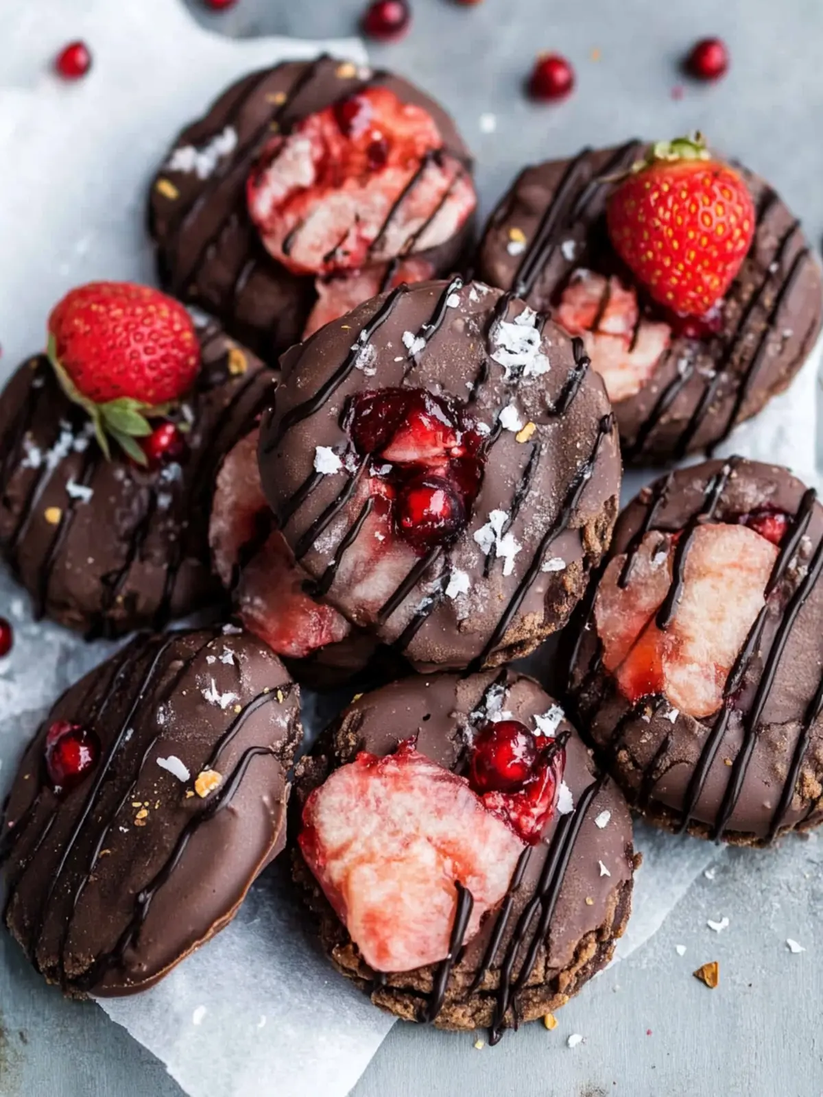 Schokoladenüberzogene Erdbeerkekse