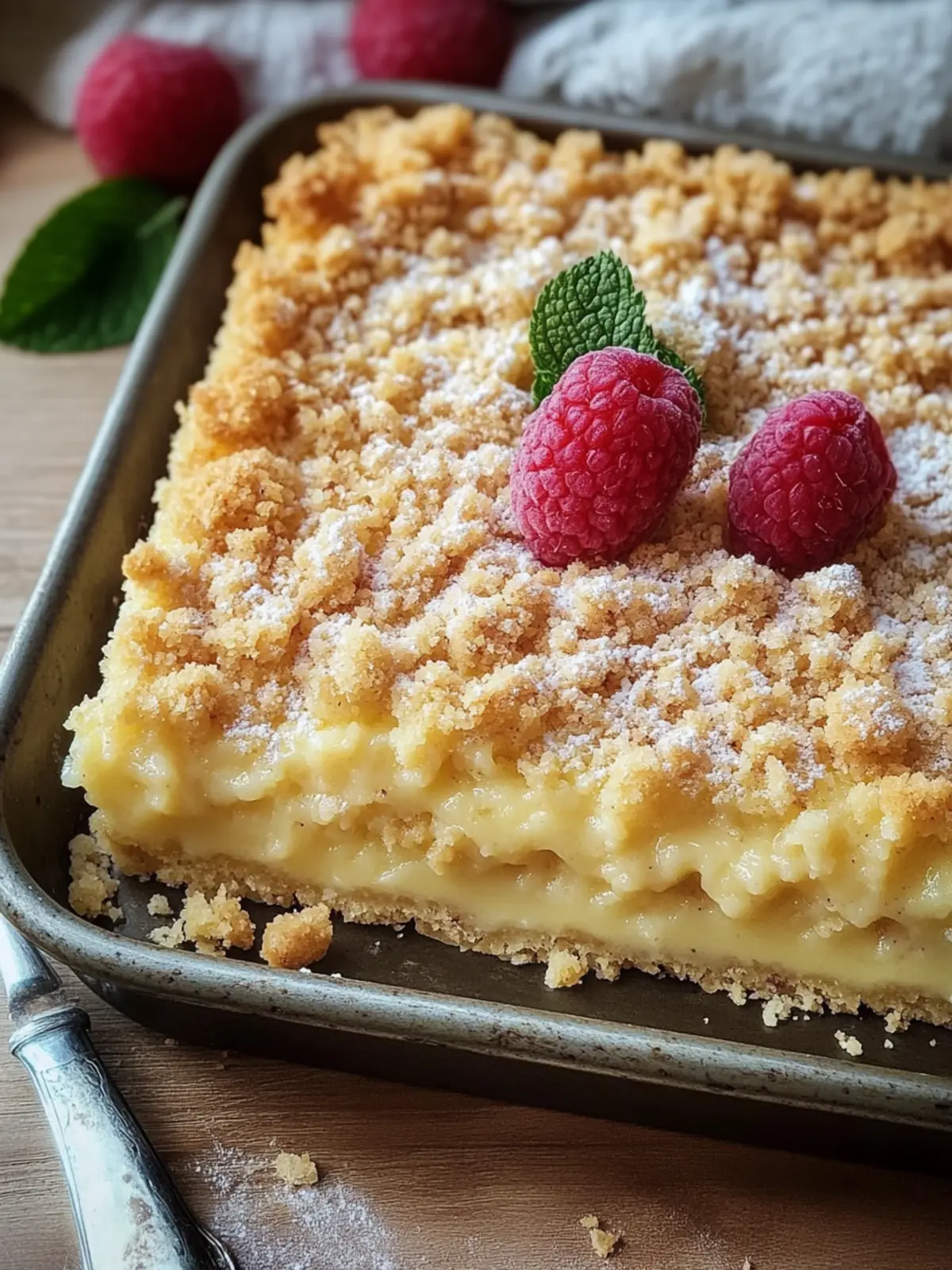 Streuselkuchen mit Pudding aus einem Blech