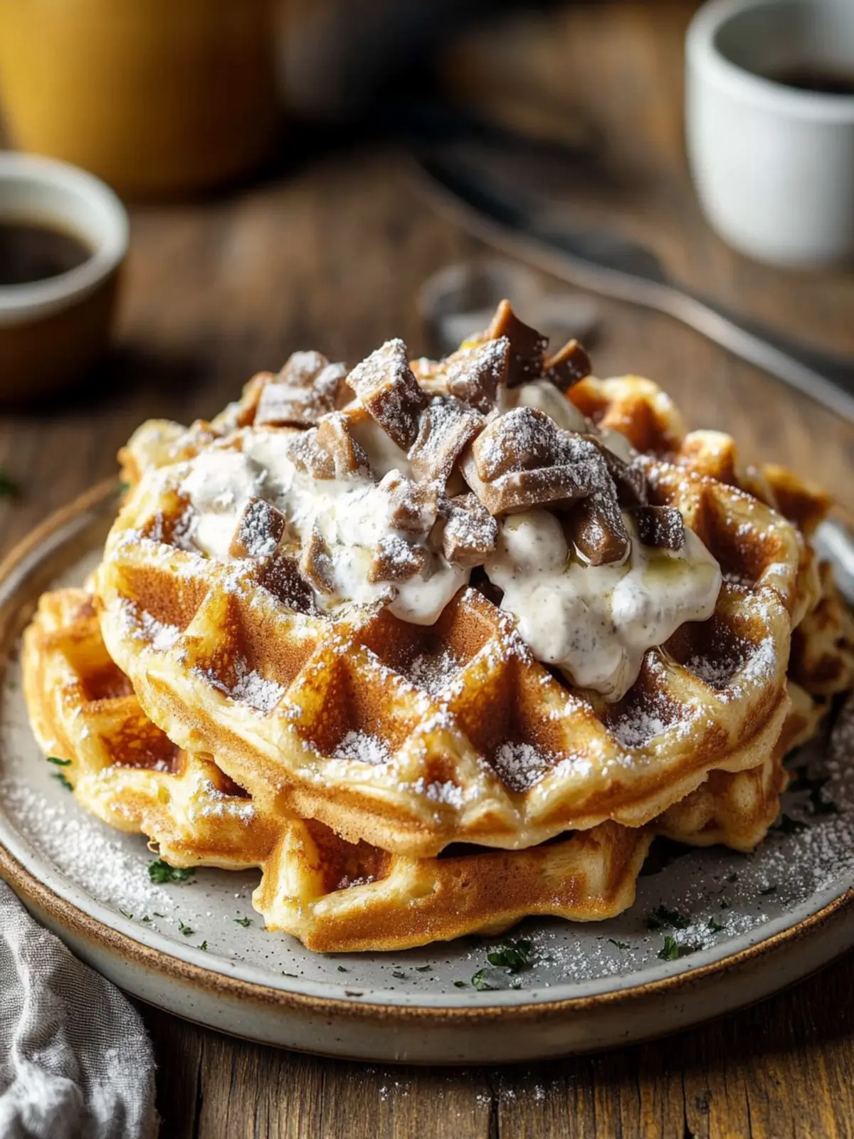 Herzhafte Hähnchen- und Pilzwaffeln