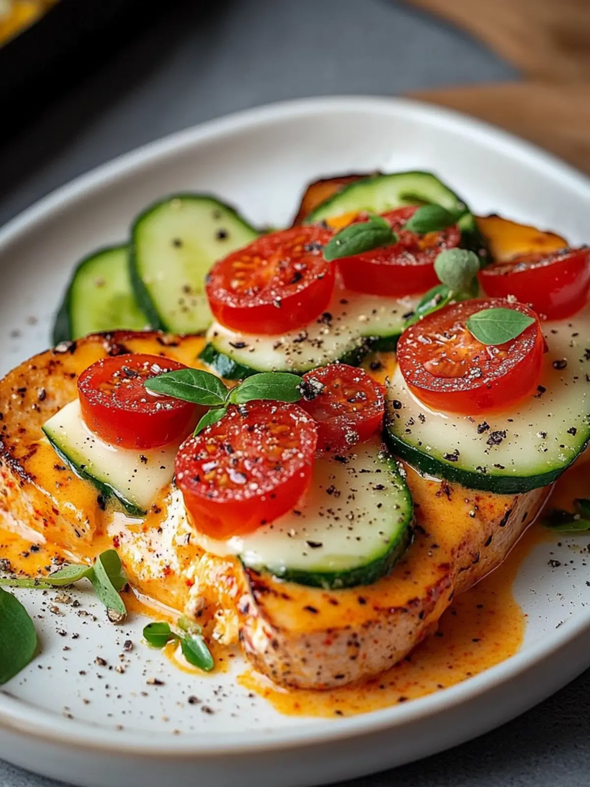 Hähnchenbrust, Frischkäsesauce, im Ofen gebackenes Gemüse