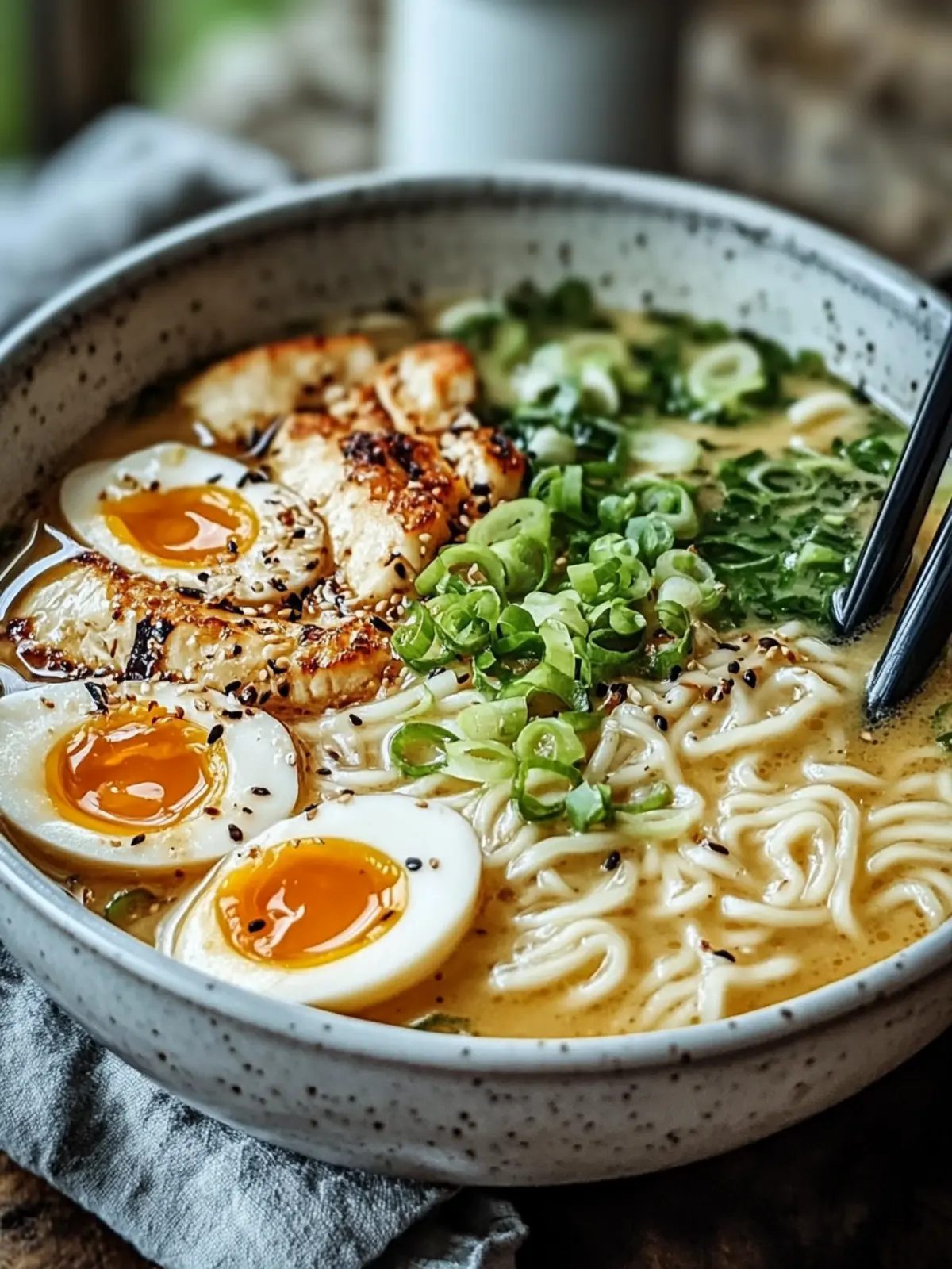 Feuriges Hähnchenramen mit cremiger Knoblauchsauce