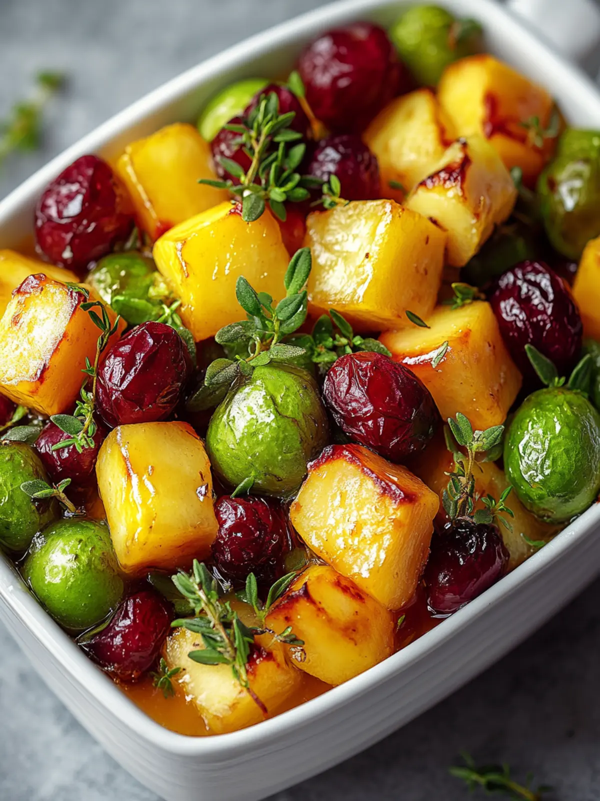 Preiselbeer-Glasierte Geröstete Butternut-Kürbis & Rosenkohl