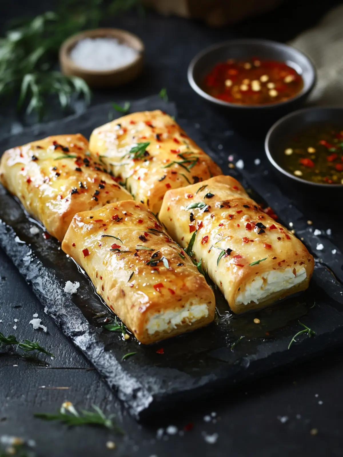 Ofen gebackene Feta Rollen mit Chili Honig