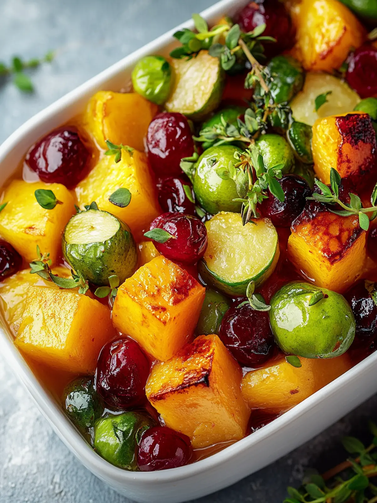 Preiselbeer-Glasierte Geröstete Butternut-Kürbis & Rosenkohl