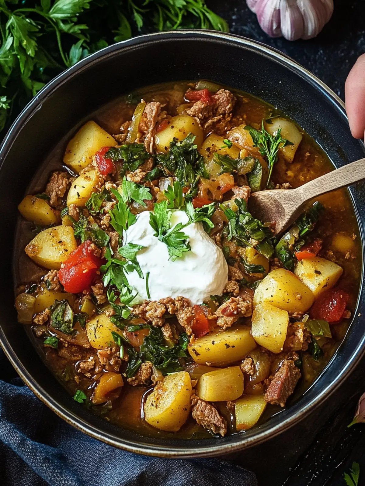 Hackfleisch, Spitzkohl und Kartoffel-Eintopf