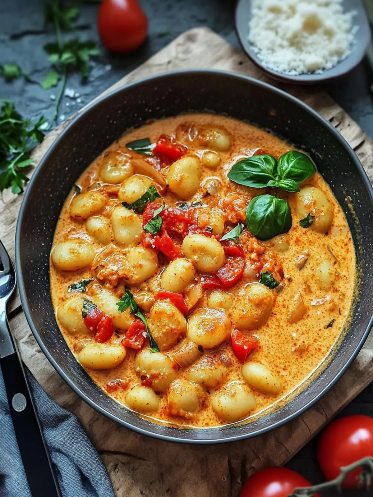 Paprika-Cremesauce-Hühnchen mit Gnocchi