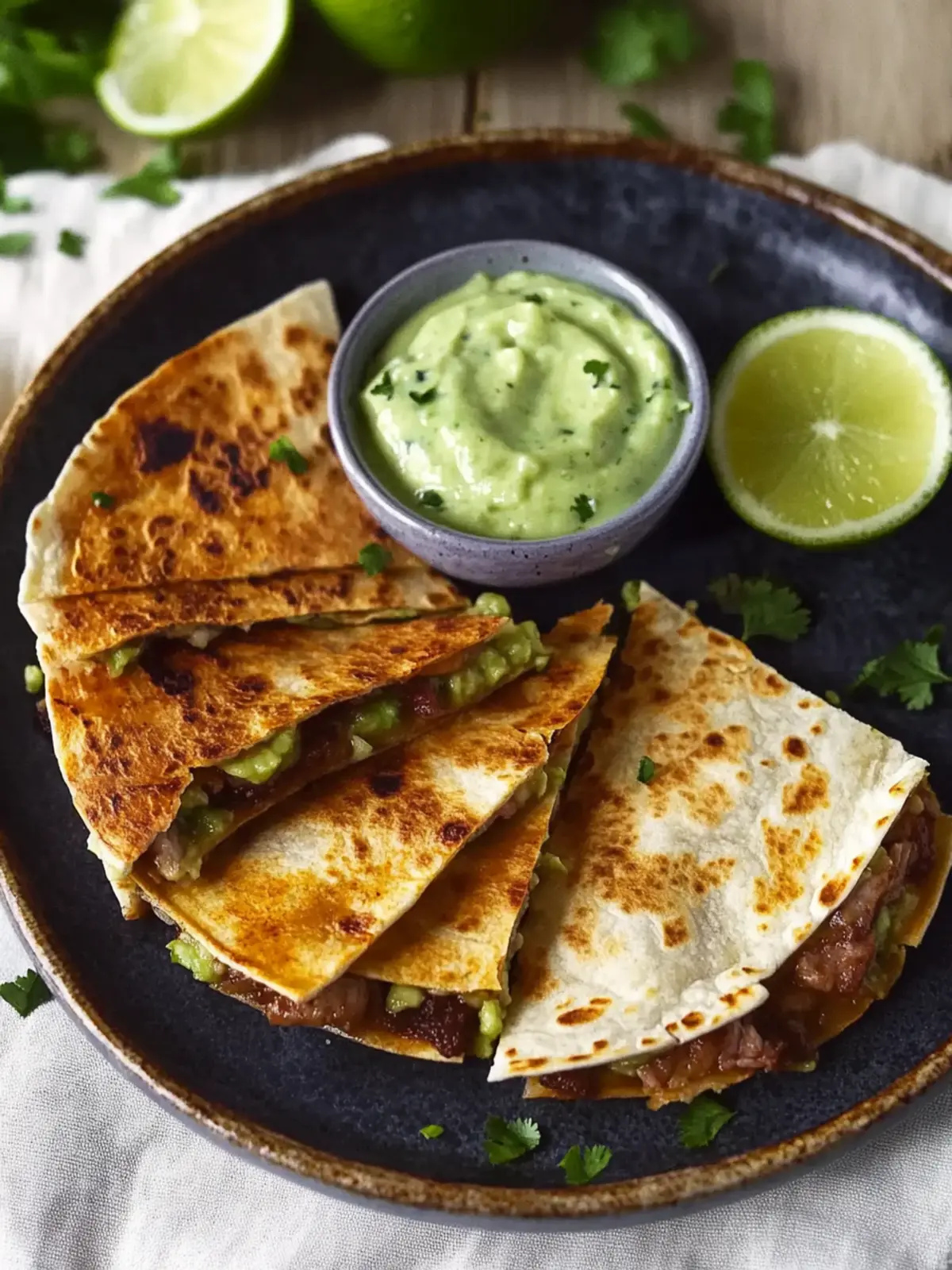 Mini-Quesadilla mit Hackfleisch und Avocado-Dip