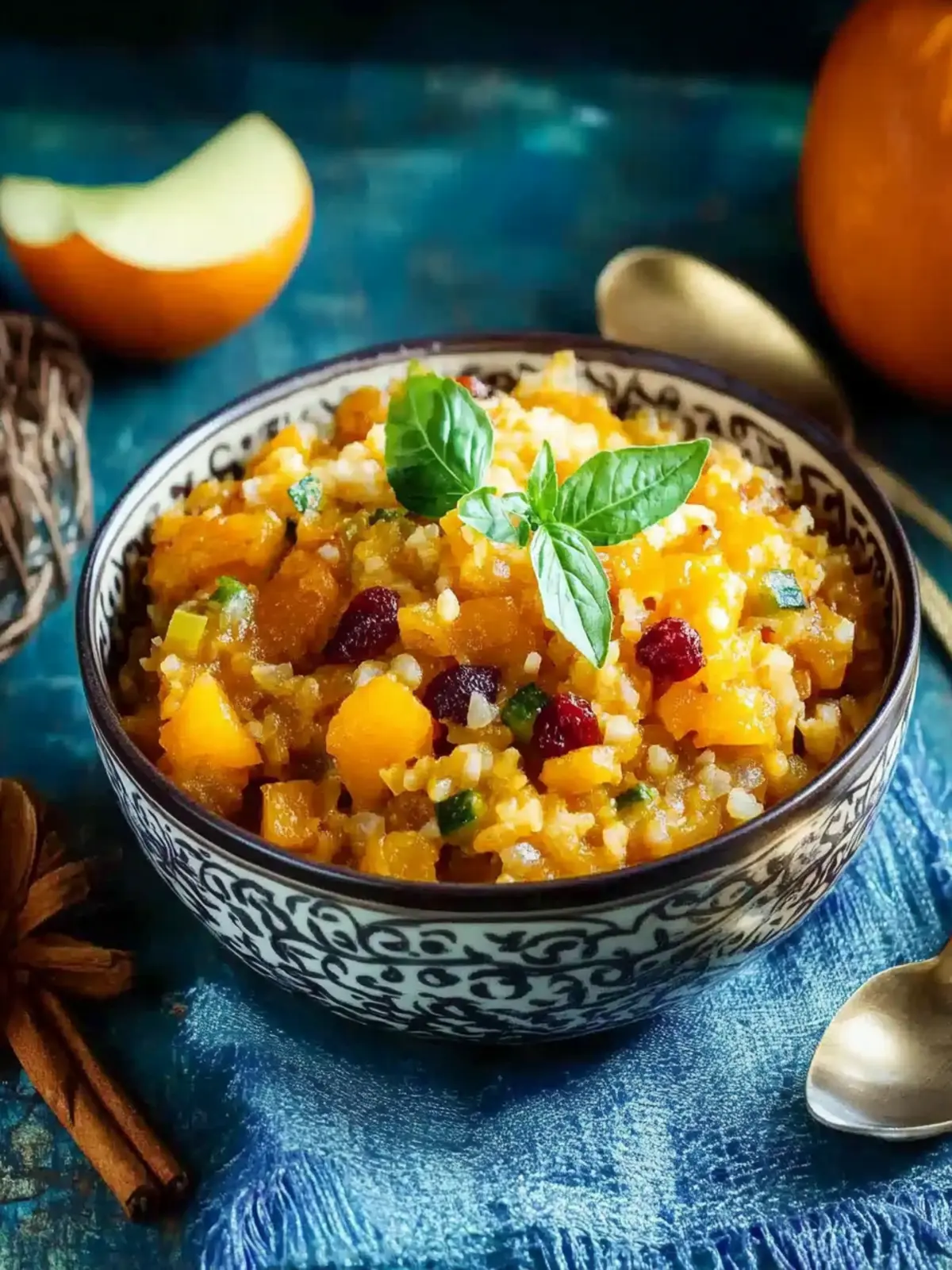 Orientalischer Kürbis-Eintopf mit Zimt und Rosinenreis