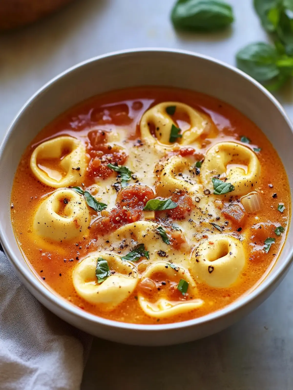 Käse- und Tomaten-Tortellini-Suppe