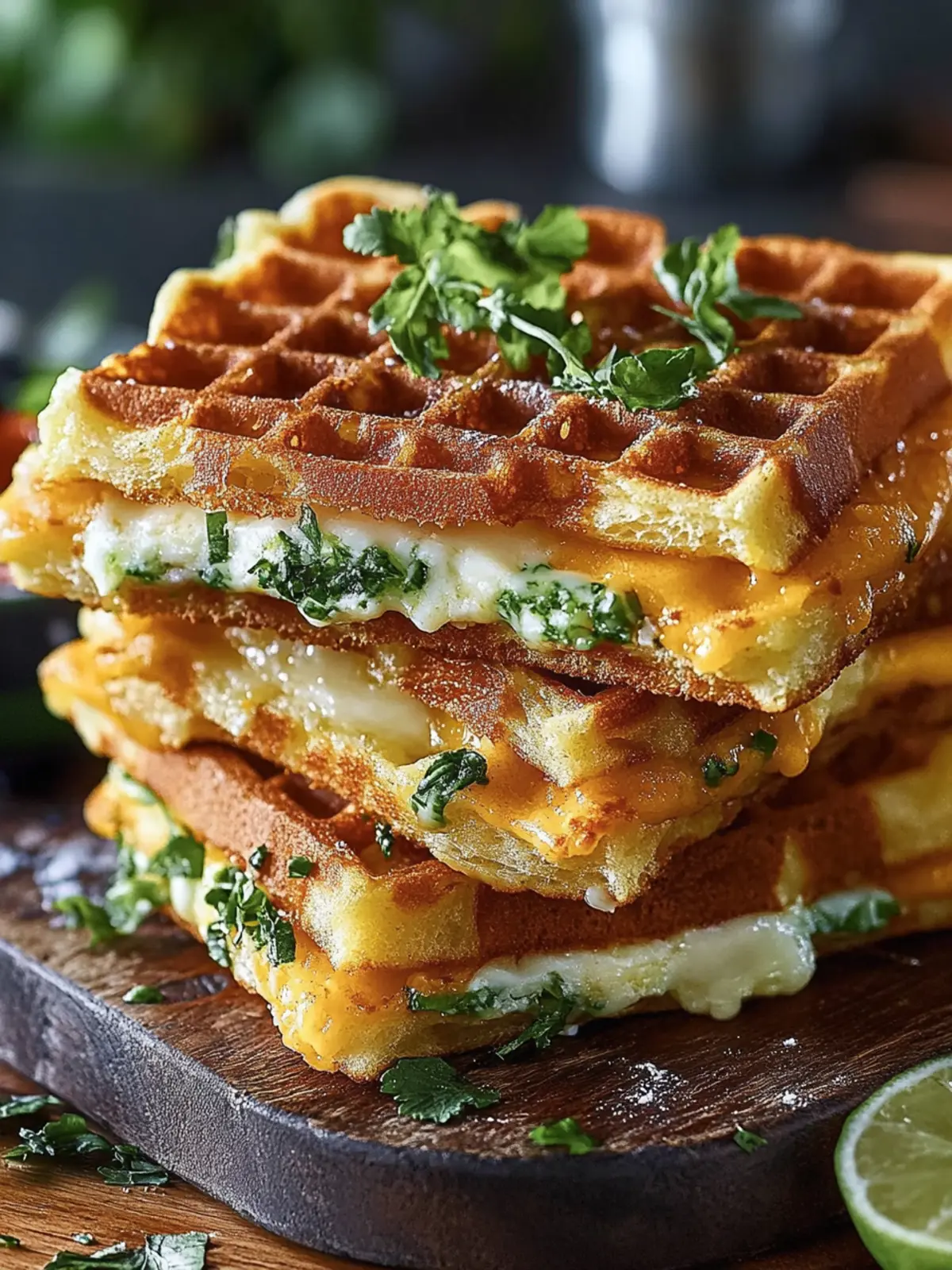 Herzhafte Cheddar- und Lauchwaffel-Sandwiches