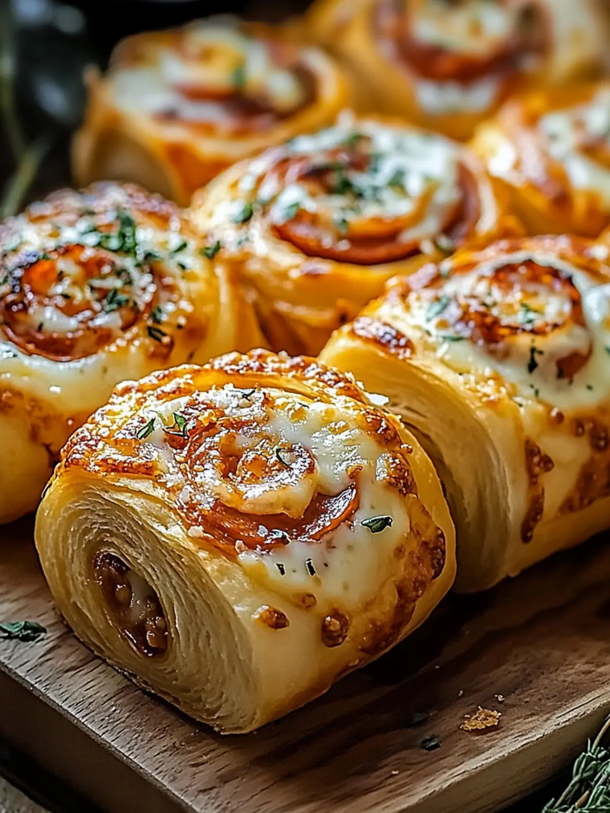 Flockige Peperoni-Pizza-Rollen