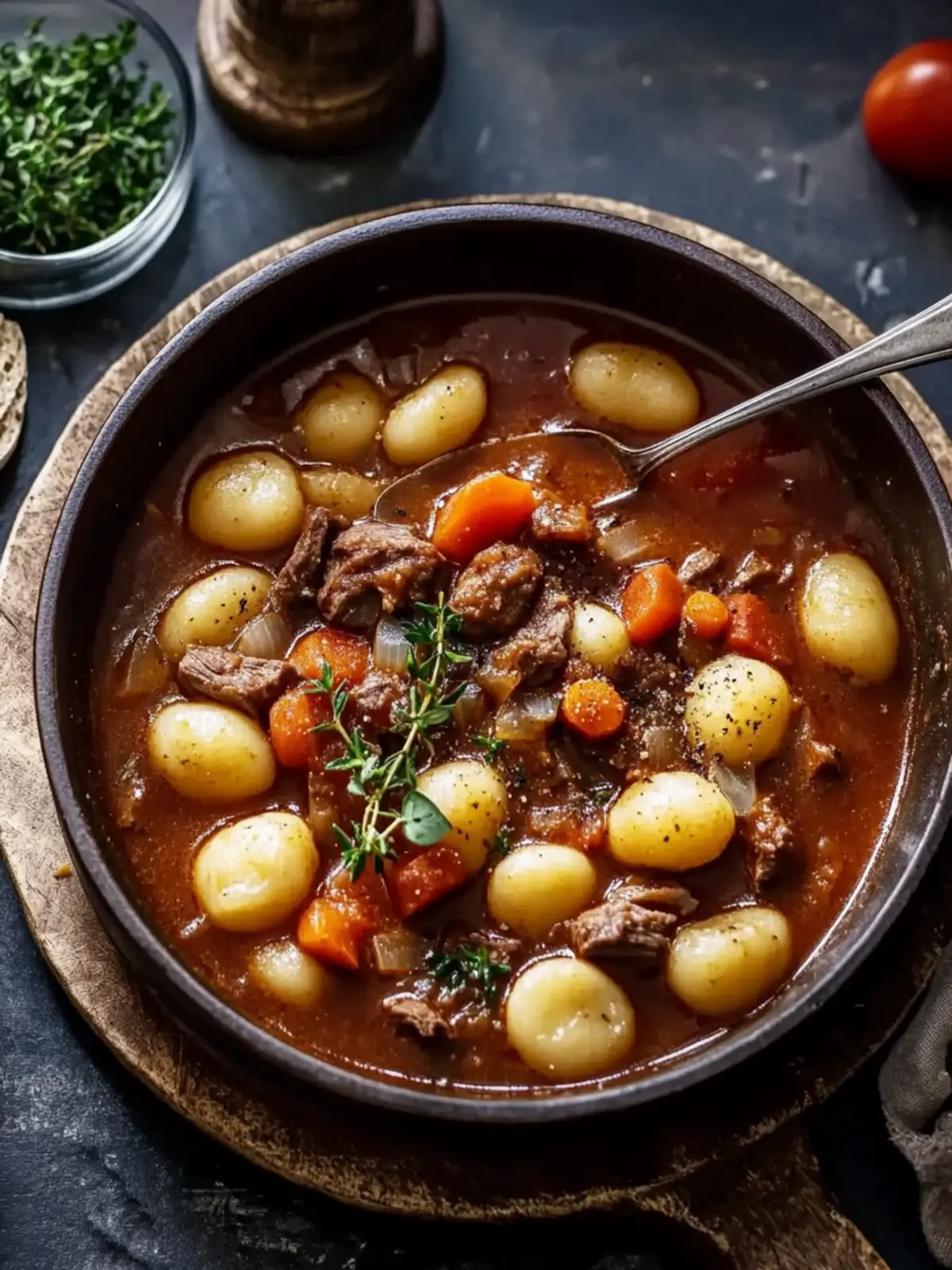 Geschmortes Gulasch mit Gnocchi