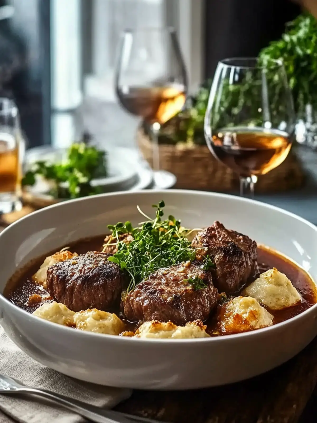 Rindfleisch Eintopf und Knödel